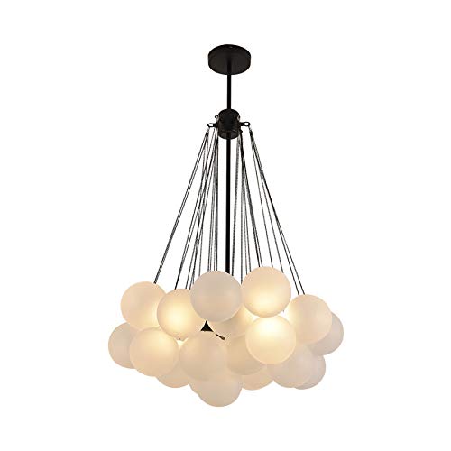 Modern Stylish Bubble Ball Chandelier - 37-Light Ivory Glass LED Pendant Light for Dining Room, Restaurant & Living Room - Elegant Black Hanging Lamp for Home Decor & Commercial Spaces