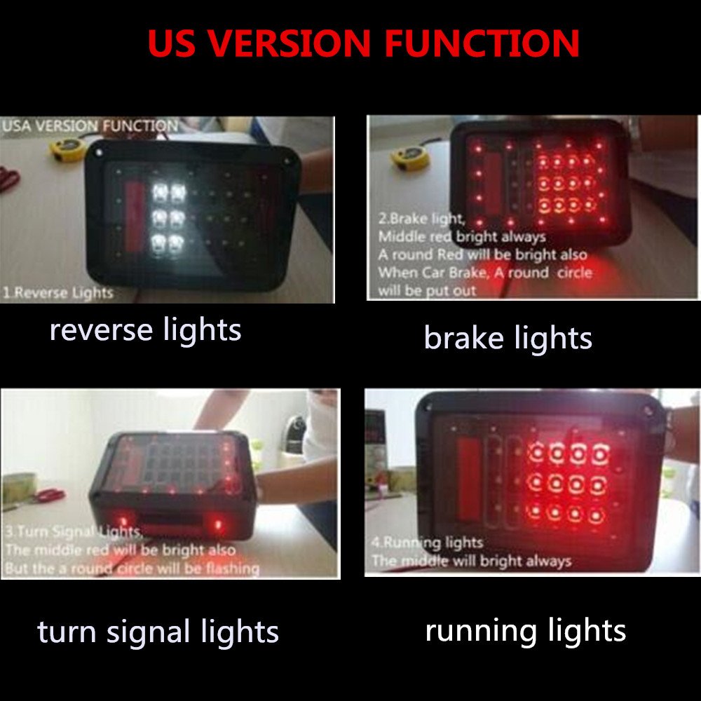 LED Brake Tail Lights Assembly with Rear Turn Signal & Reverse Lights for Jeep Wrangler JK JKU 2007-2017 (Pair) - J011 - Upgrade Your Off-Road Adventure & Night Driving Safety