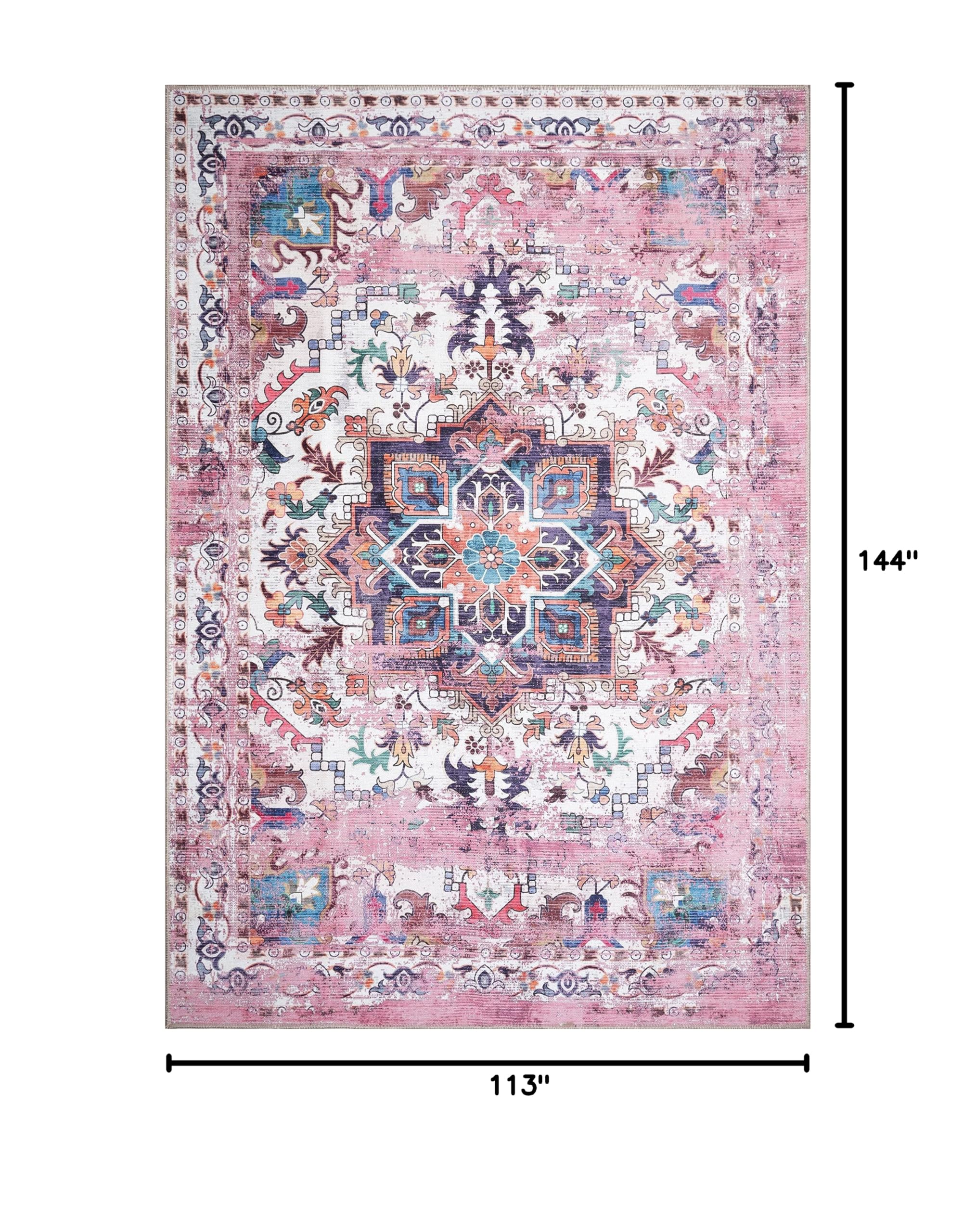 GLN Traditional Collection - Machine Washable Non-Slip Low Pile Chenille Area Rug for Living Room, Bedroom, Kitchen - 9'5