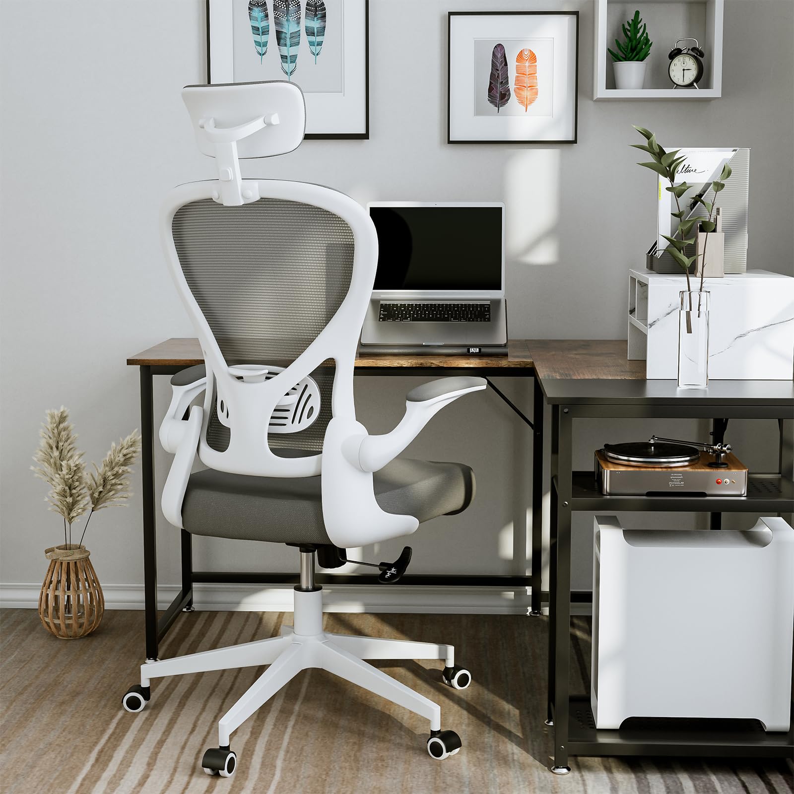 Frylr Heavy Duty Office Chair - Ergonomic Big and Tall Desk Chair with Supportive Mesh Back, 400lbs Weight Capacity, Grey - Perfect for Home Office, Gaming, and Executive Workspaces