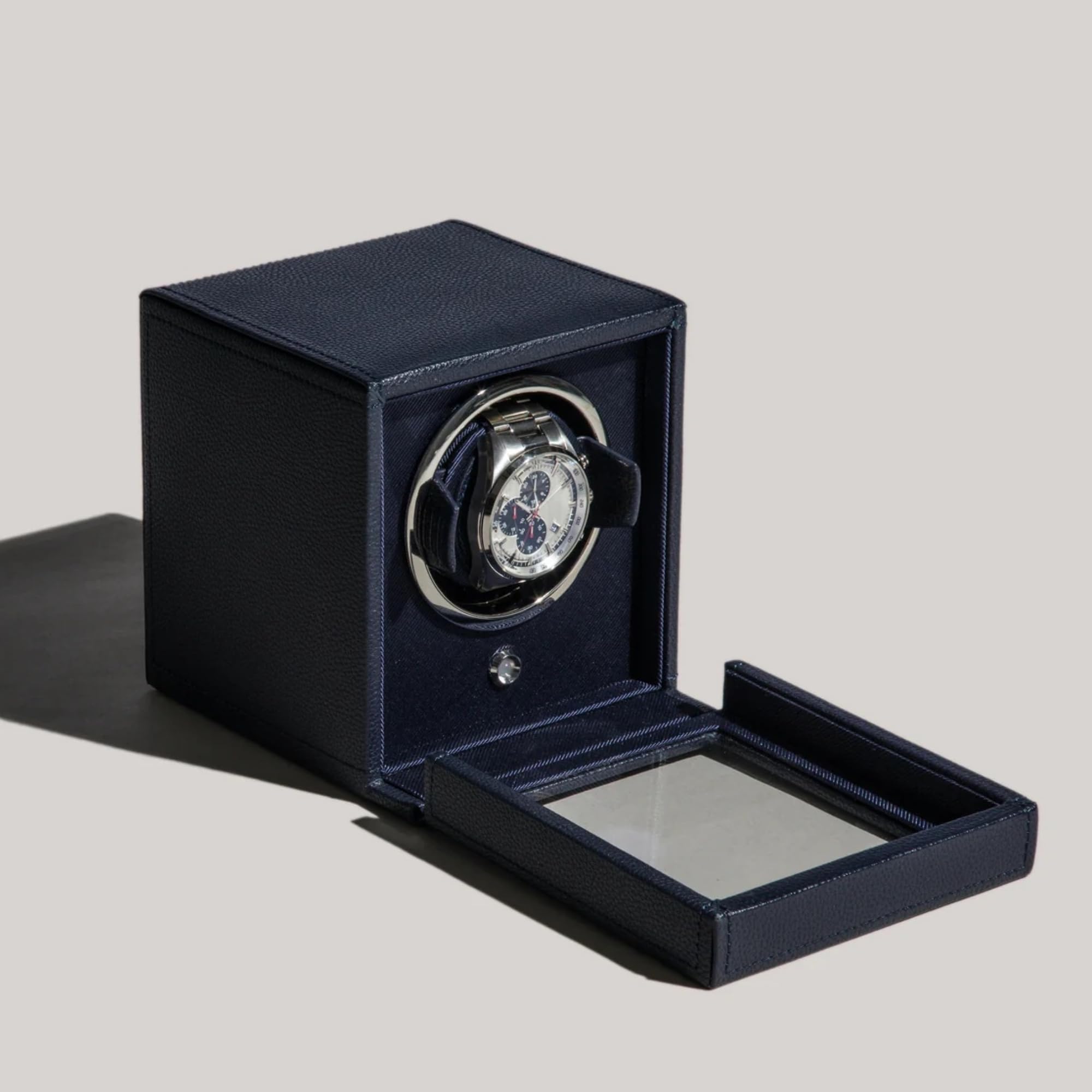 Wolf Cub Single Watch Winder with Glass Cover - Automatic Watch Storage & Display Case for Men | Perfect for Luxury Watch Collection, Nightstand Display & Travel Protection