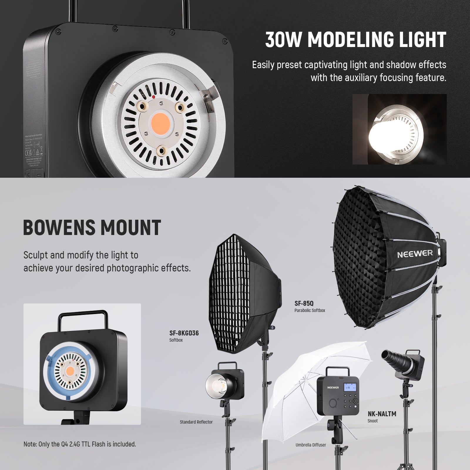 NEEWER Q4 400Ws 2.4G TTL Flash Speedlite with LCD Display for Canon Nikon Sony DSLR Cameras - Perfect for Portrait, Wedding, and Studio Photography