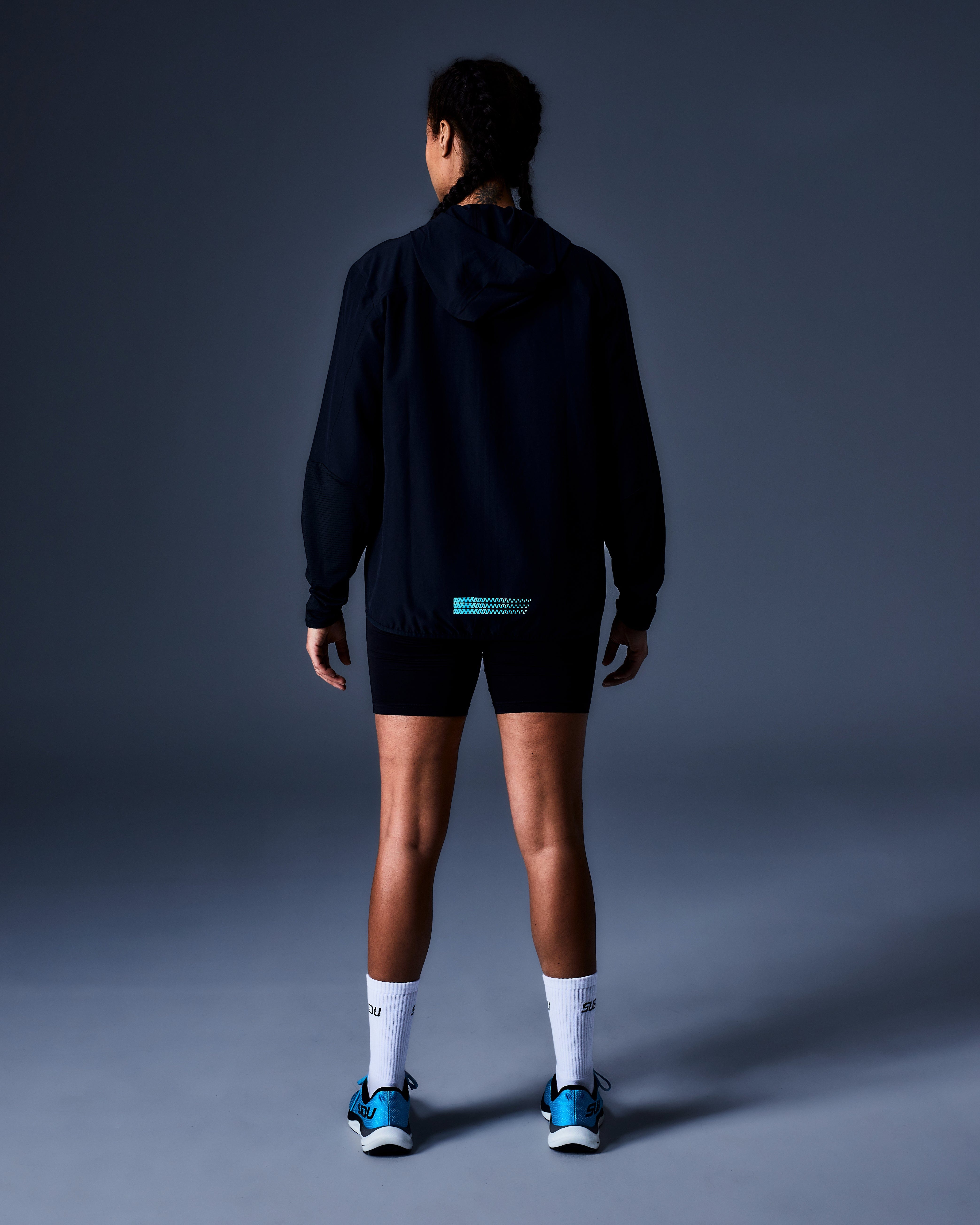 SRJ FZ 01 Full Zip Jacket for Men & Women - Lightweight Windbreaker with Hood, Black/Light Blue - Perfect for Outdoor Sports, Hiking & Casual Wear