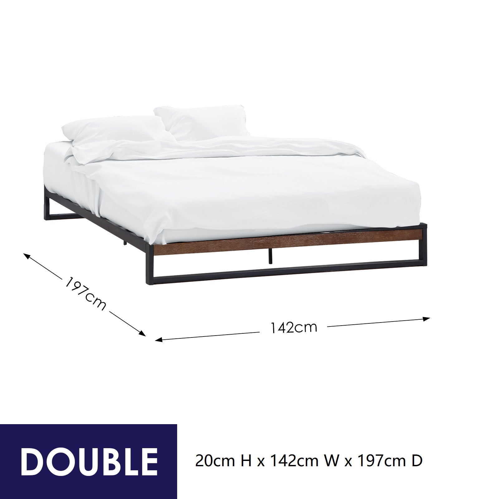 Florence Metal Bed Frame - Double Size, Sturdy Steel Platform Bed Base with Noise-Free Support for Bedroom, Living Room, or Guest Room