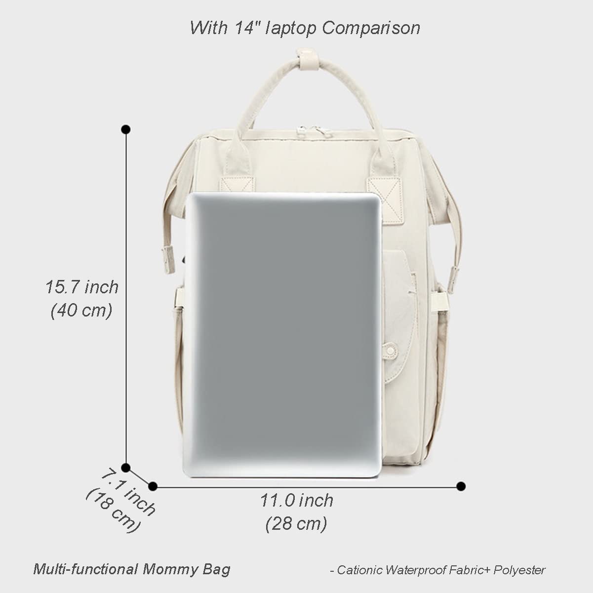 RETENA Diaper Backpack with USB Port & Insulated Pockets - Large Baby Bag for Moms (Beige) - Perfect for Travel & Outings