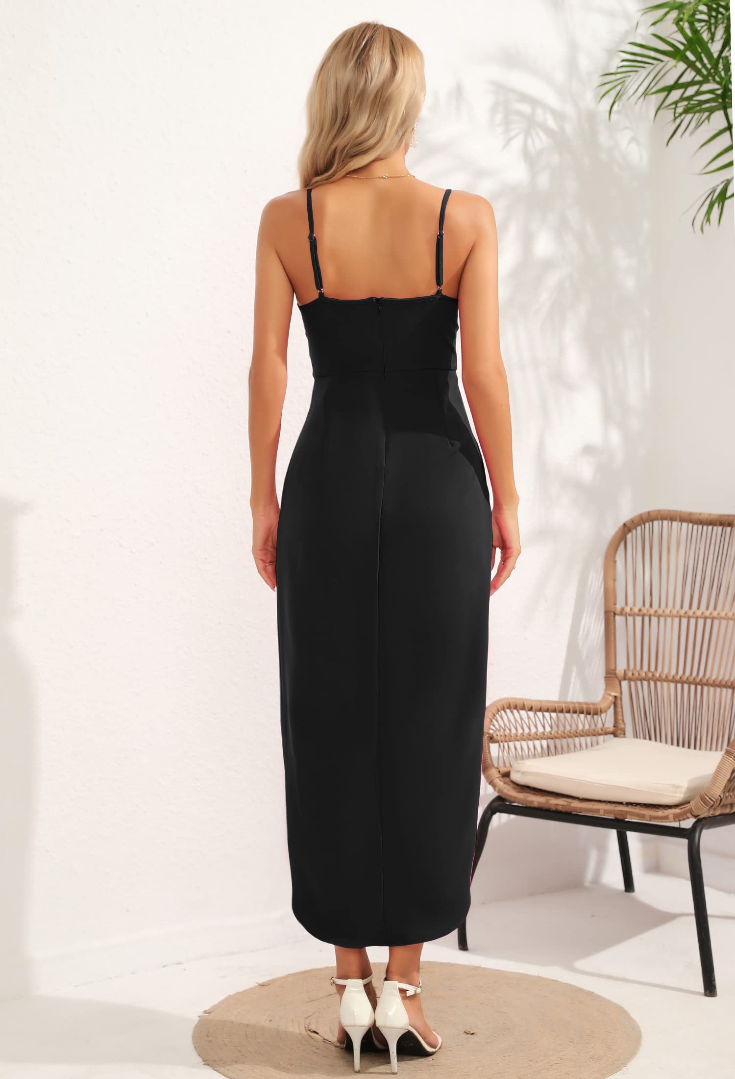 Aigeman Women's Sexy Backless Spaghetti Strap Satin Maxi Dress for Summer Wedding Guest & Cocktail Party | Elegant Formal Evening Gown for Prom, Dinner Date, and Special Occasions