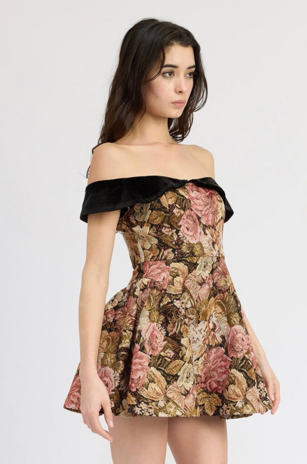 Carey Jacquard Off the Shoulder Fit & Flare Mini Dress - Elegant Summer Cocktail Party Dress for Women, Perfect for Weddings, Dates & Night Out