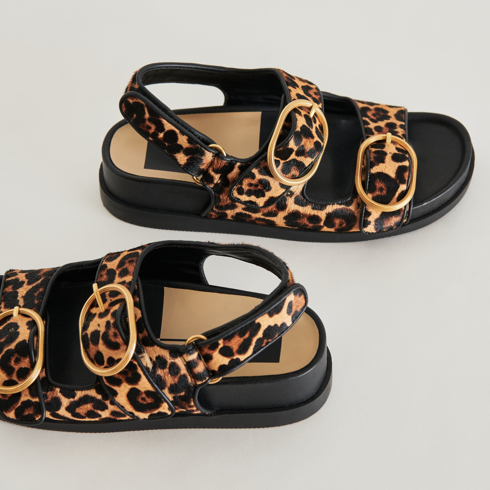 STARLA Women's Leopard Print Black Calf Hair Sandals - Fashionable & Comfortable for Summer, Beach, and Casual Outings