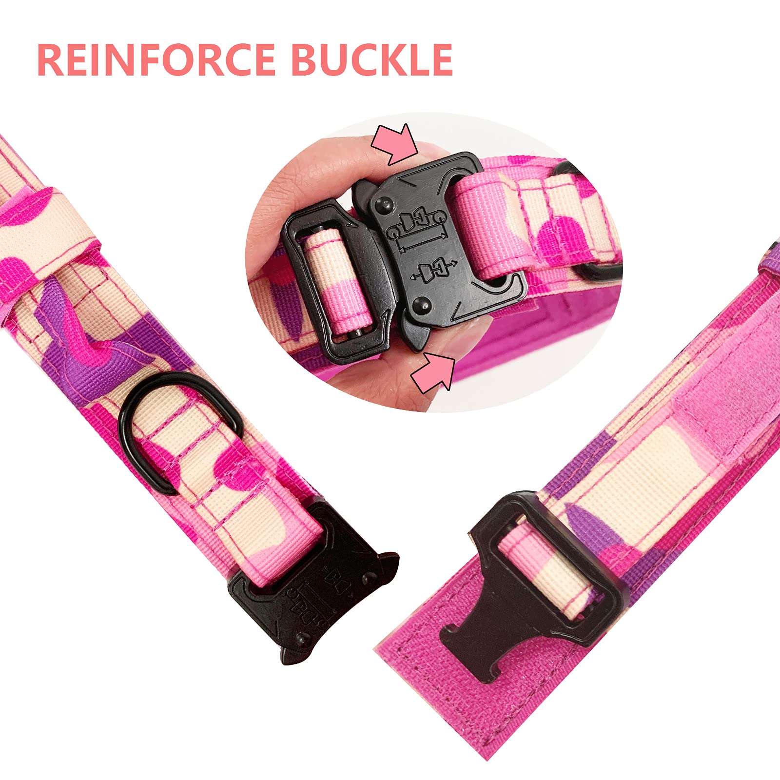 Tactical Military Dog Collar - Heavy Duty Adjustable Nylon Pet Collar with Metal Buckle & Handle for Training - Pink Camouflage XL - Perfect for Outdoor Adventures & Obedience Training