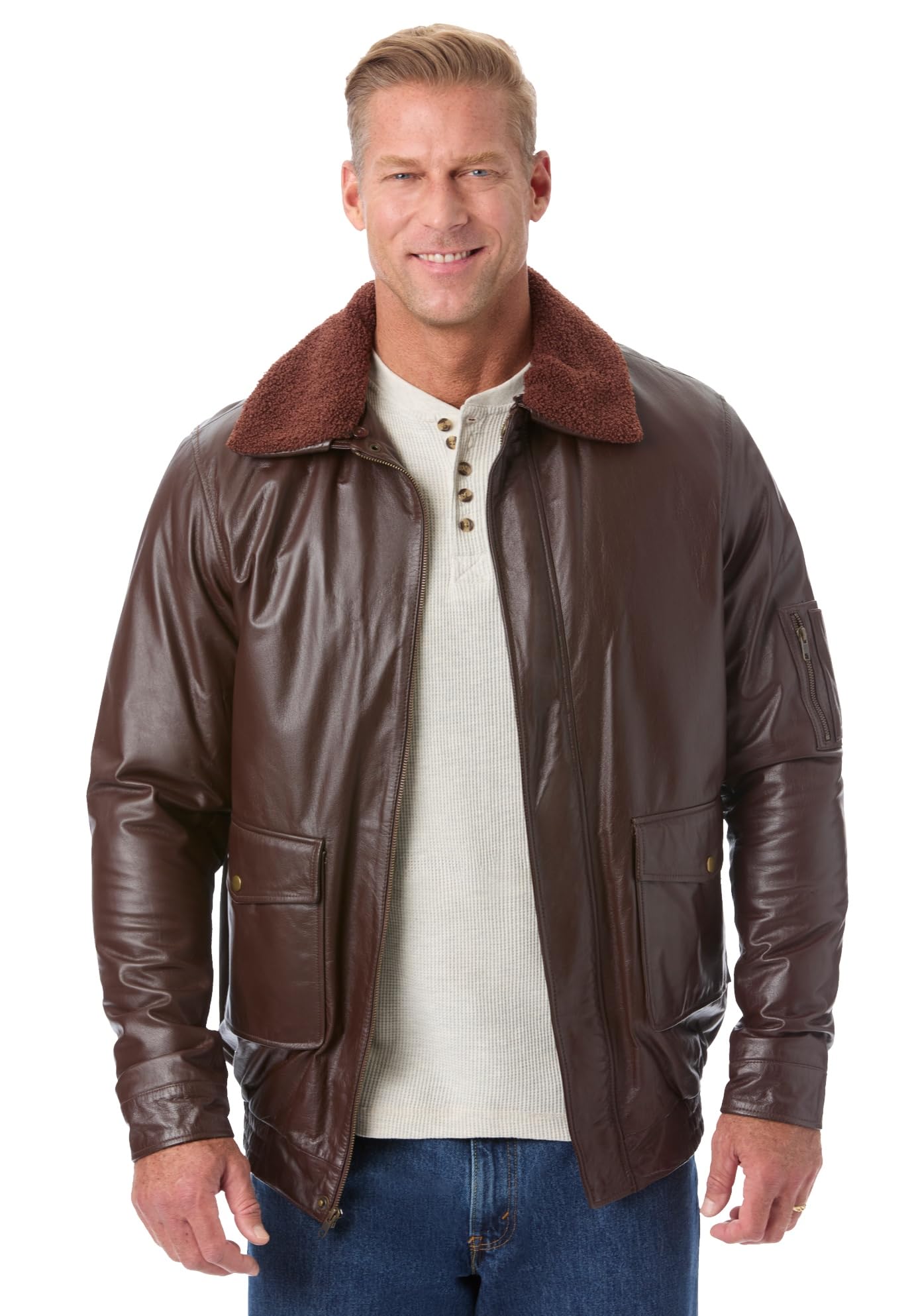 KingSize Men's Big & Tall Genuine Leather Flight Bomber Jacket - Warm Winter Aviator Coat for Casual & Outdoor Wear