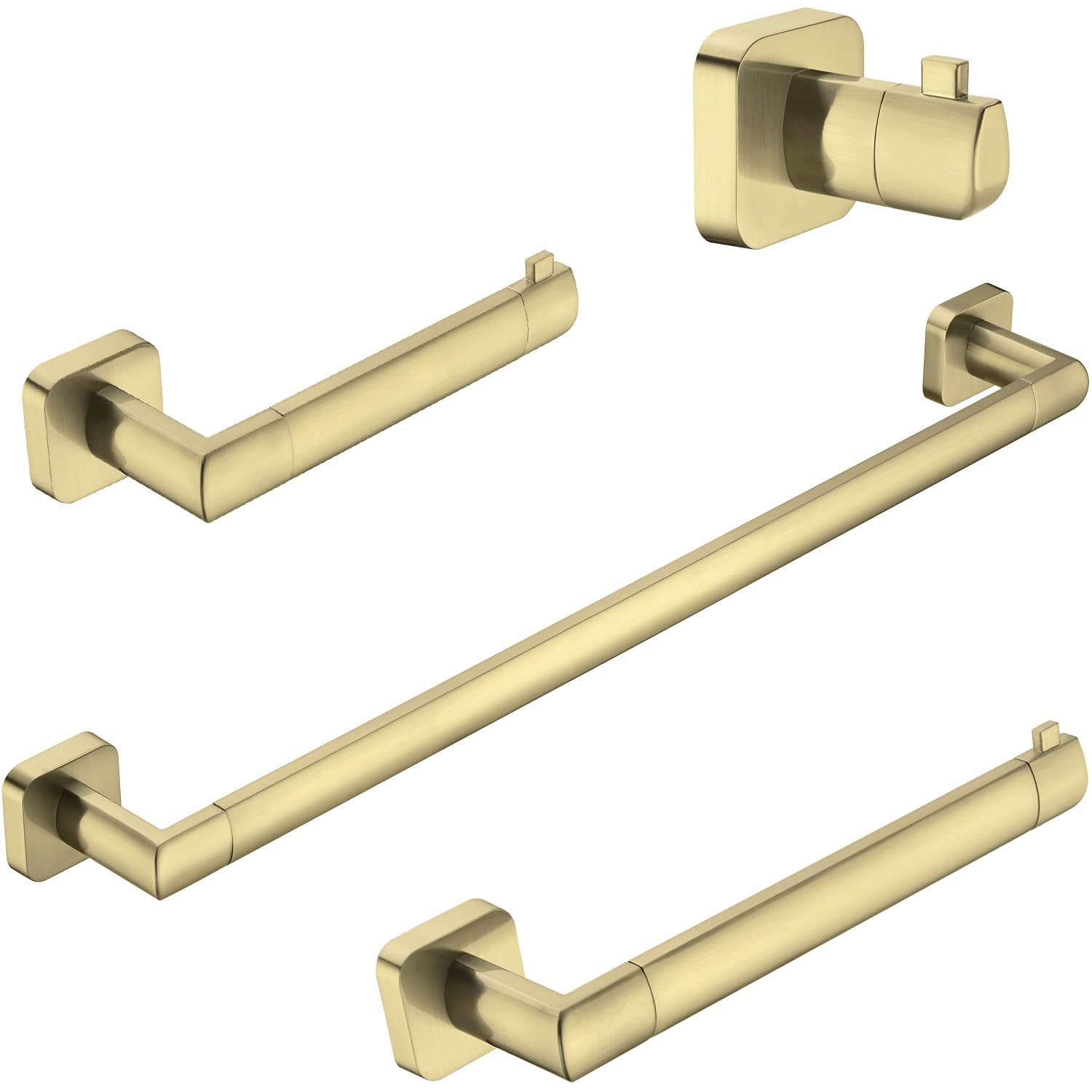 Brushed Gold Bathroom Hardware Set - 4 Piece Towel Holder with 23.3'' Towel Bar, Towel Ring, Toilet Paper Holder & Robe Hook - Heavy Duty Stainless Steel - Perfect for Modern Bathrooms, Guest Rooms & Spa Retreats