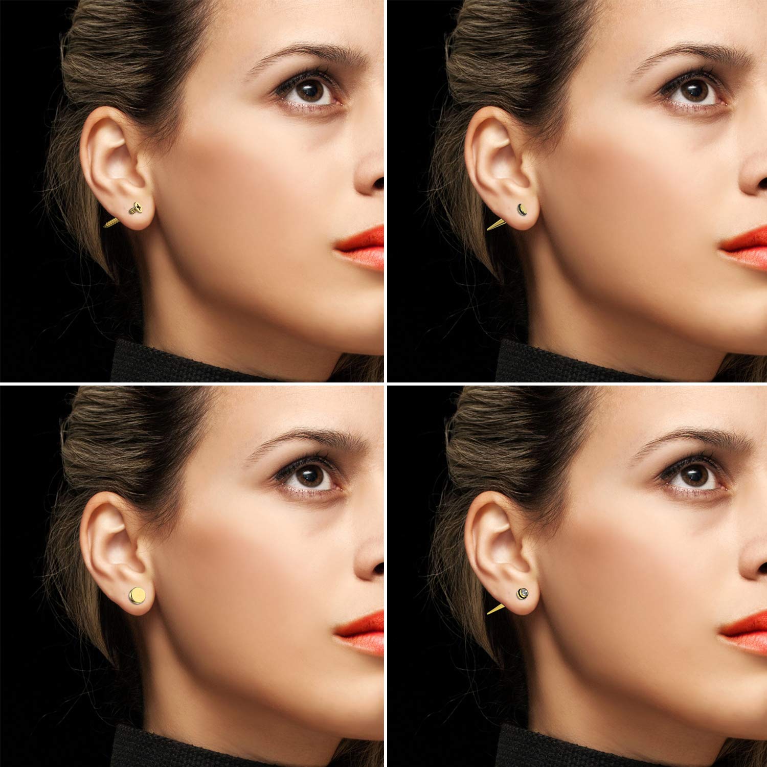 Aroncent 6 Pairs Stainless Steel Small Hoop Earrings for Men & Women - Fake Gauges & Spike Earrings Set | Hypoallergenic, Lightweight & Durable | Perfect for Daily Wear, Parties & Gifts