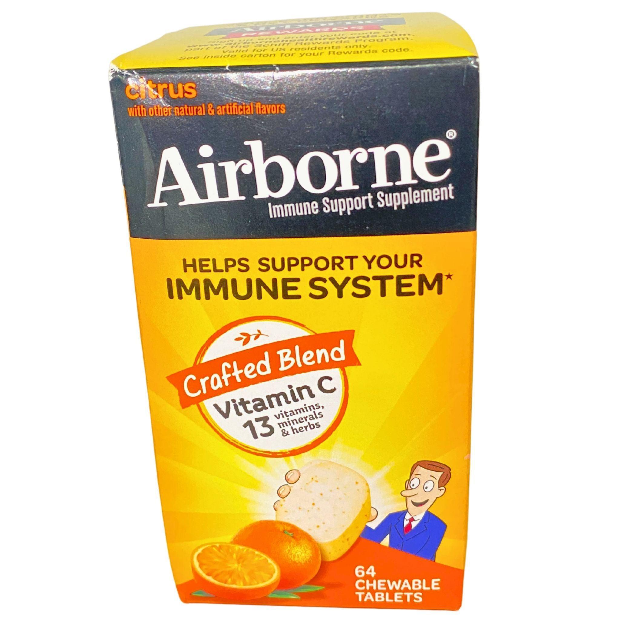 Airborne Vitamin C Chewable Tablets - 13 Vitamins, Minerals & Herbs, Citrus Flavor (34 Count) | Immune Support Supplement for Travel, Work & School