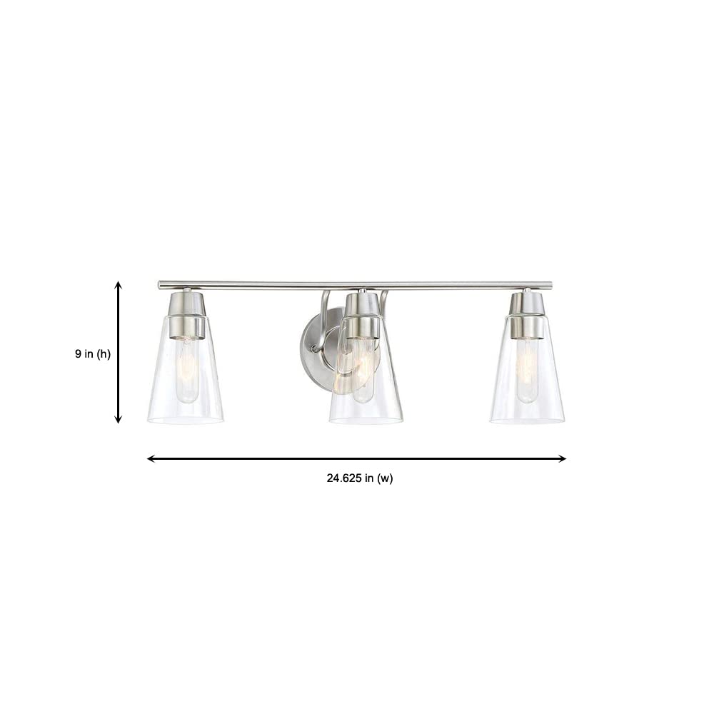 Designers Fountain Echo 3-Light Bathroom Vanity Lighting Fixture in Satin Platinum (87803-SP) - Perfect for Modern Bathroom, Powder Room, and Master Suite Decor