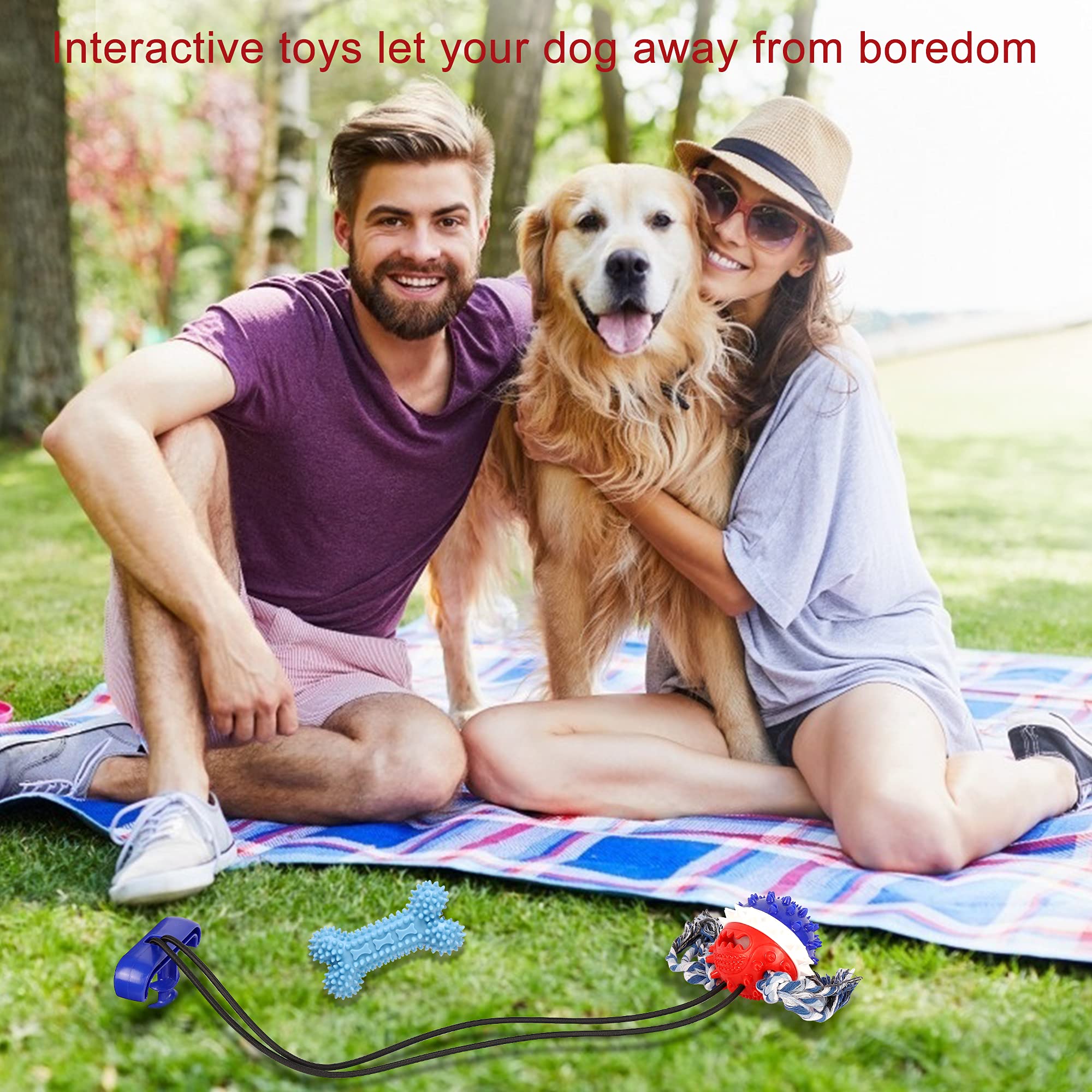 Durable Interactive Tug of War Dog Chew Toy for Aggressive Chewers - Outdoor Squeaky Ball with Molar Bite, Teeth Cleaning & Food Dispenser - Fun Puzzle Toy for Large Dogs - Perfect for Backyard Play, Training & Dental Health