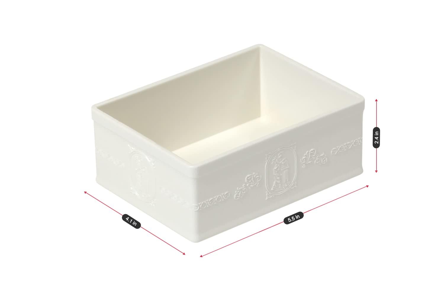 Elegant Embossed Design Organizer Tray - 2 Pack White Desktop Vanity Drawer Storage for Jewelry, Makeup & Office Supplies | Perfect for Bedroom, Bathroom & Workspace Organization