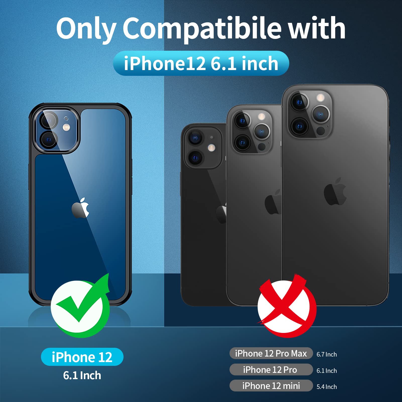 Seacosmo iPhone 12 Case with 9H Tempered Glass Screen Protector & Camera Lens Cover - Shockproof Slim Full Body Protection for iPhone 12 (6.1 Inch) - Perfect for Outdoor Activities, Travel & Daily Use