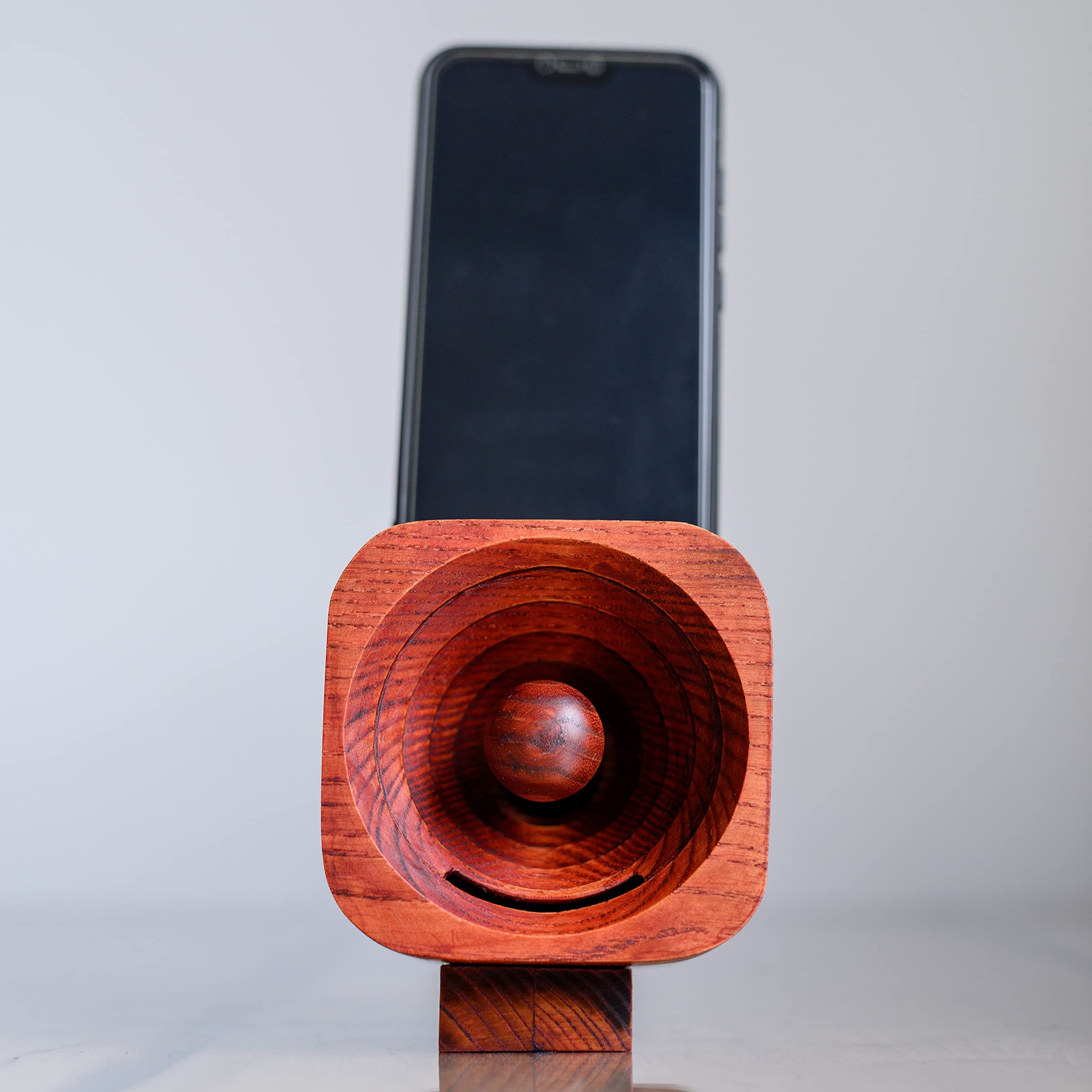 Premium Handmade Red Ash Wood Phone Speaker Amplifier - Natural Sound Booster & Smartphone Stand for Home, Office, and Outdoor Use