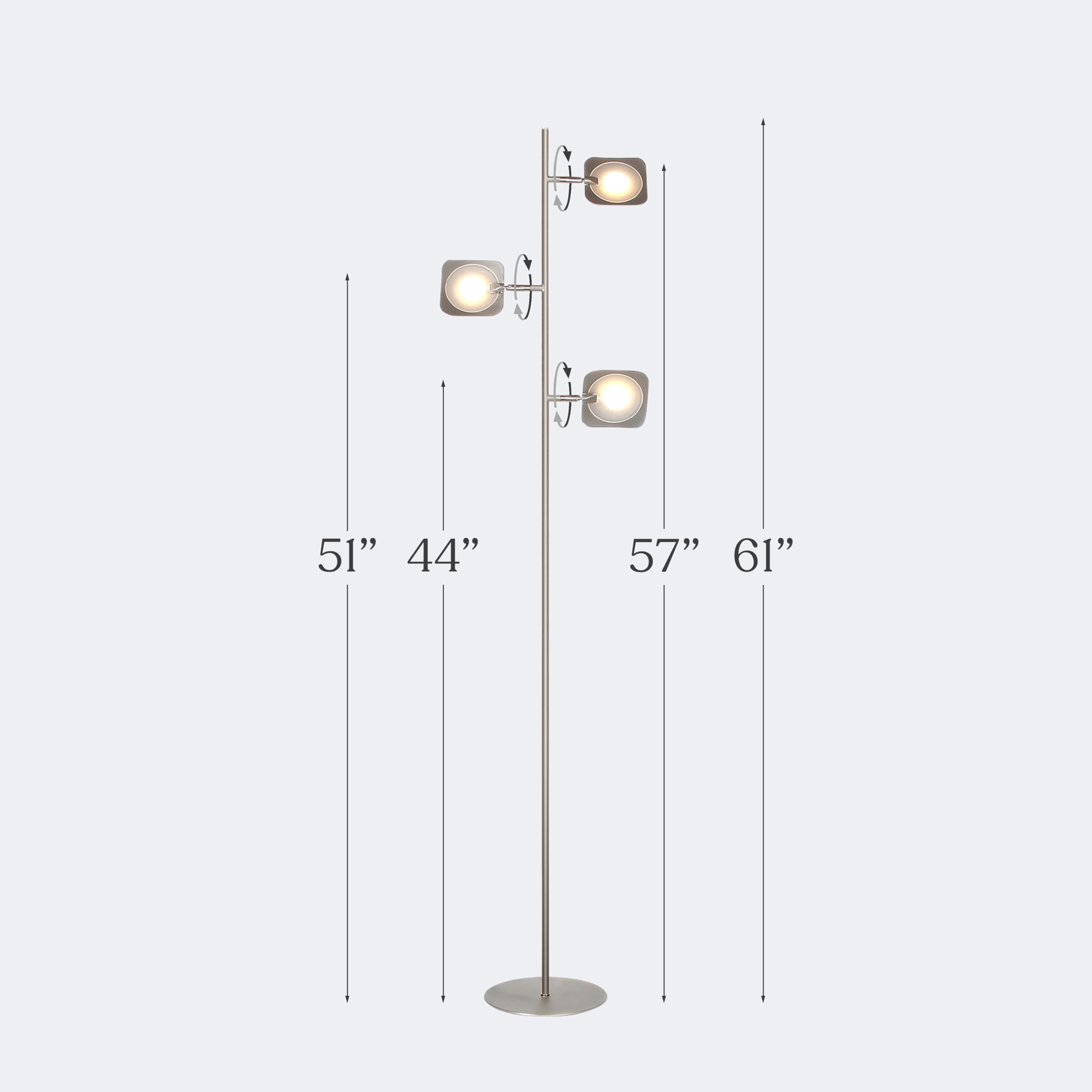 Brightech Adjustable LED Floor Lamp - Dimmable Standing Light for Living Room, Bedroom & Office, Modern Tree Design with Spotlight Panels, Space-Saving Tall Lamp in Satin Nickel Finish | Perfect for Reading, Working & Home Decor