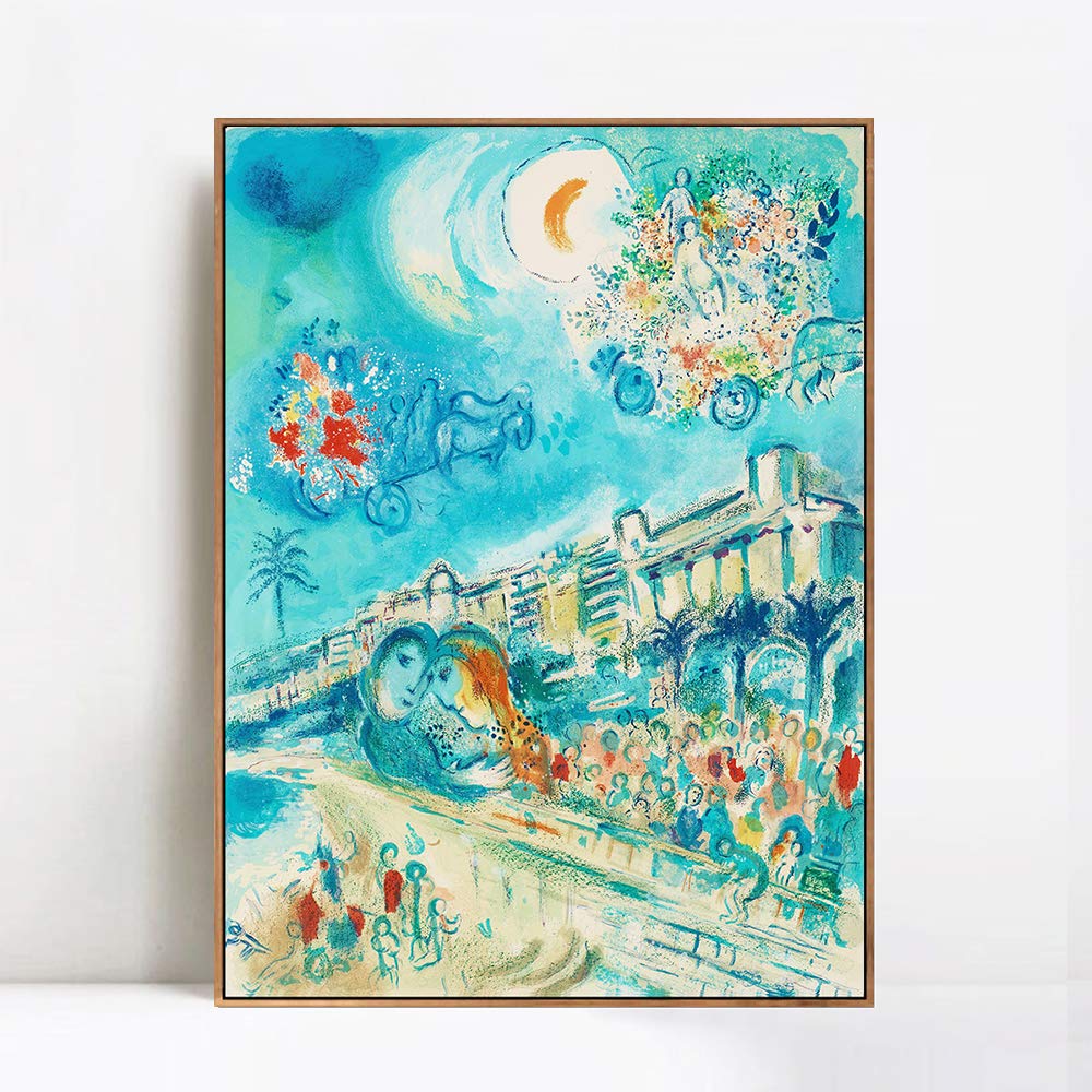 Marc Chagall 'Hug Bataille de Fleurs' Framed Canvas Giclee Print Wall Art - 24x32 Inch Wood Frame for Living Room, Bedroom & Office Decor | Floral Painting Home Décor Gift Idea