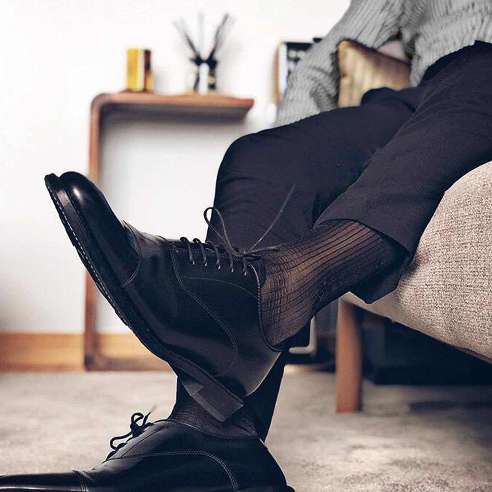 Cityelf 6-Pack Men's Silk Dress Socks - Ultra Thin Nylon Sheer Socks for Business & Formal Wear - Breathable Summer Crew Socks for Office, Wedding & Special Occasions