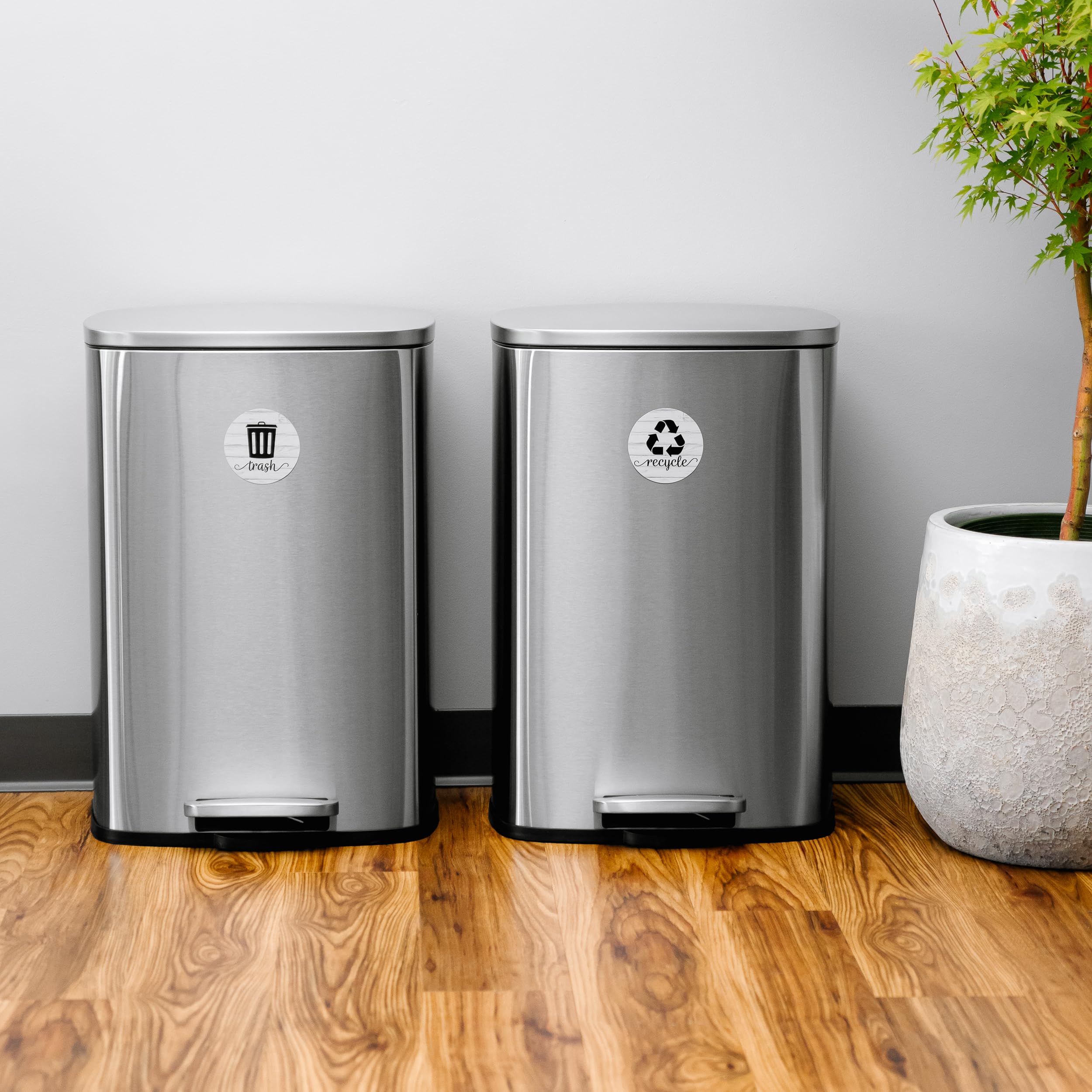 Farmhouse Style Recycling Stickers for Trash Cans - 3.5