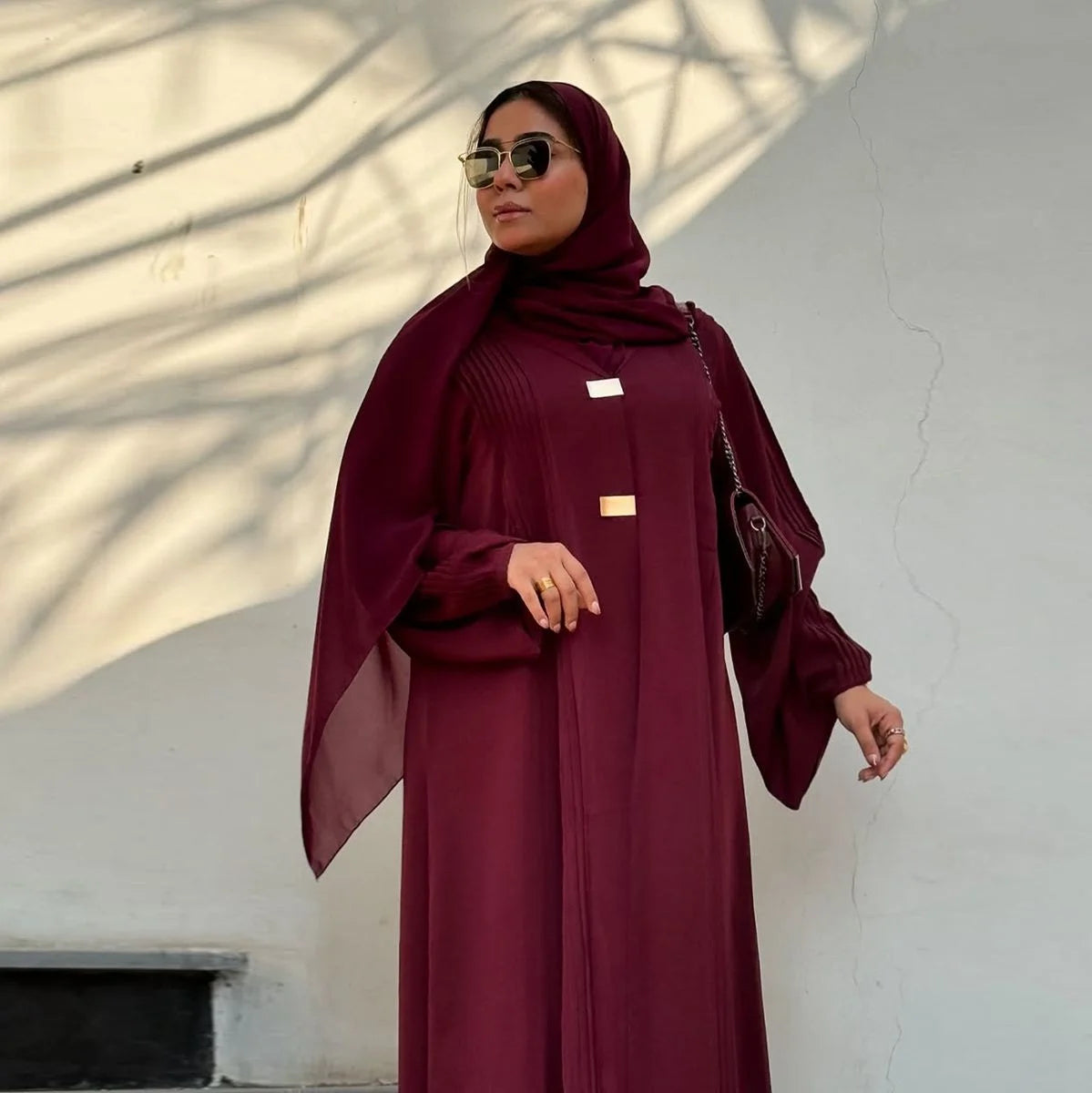Elegant Pleated Arab Dubai Open Abaya Dress #25189 - Modest Muslim Fashion for Women, Perfect for Prayer, Weddings & Special Occasions