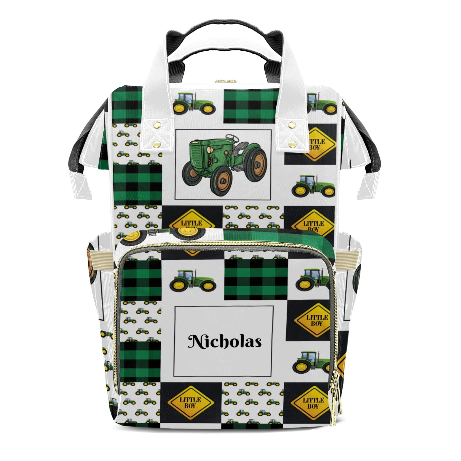 Personalized Green Tractor Diaper Backpack with Mom's Name - Baby Nursing Bag for Travel, Daycare & Outings - Perfect Baby Shower Gift for New Parents