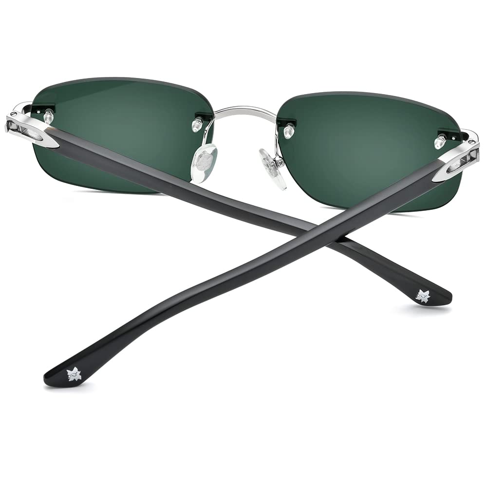 100% Genuine Buffalo Horn Sunglasses for Men - Rimless Square Frame UV Protection - Stylish & Durable for Outdoor Activities, Driving, and Fashion Accessories
