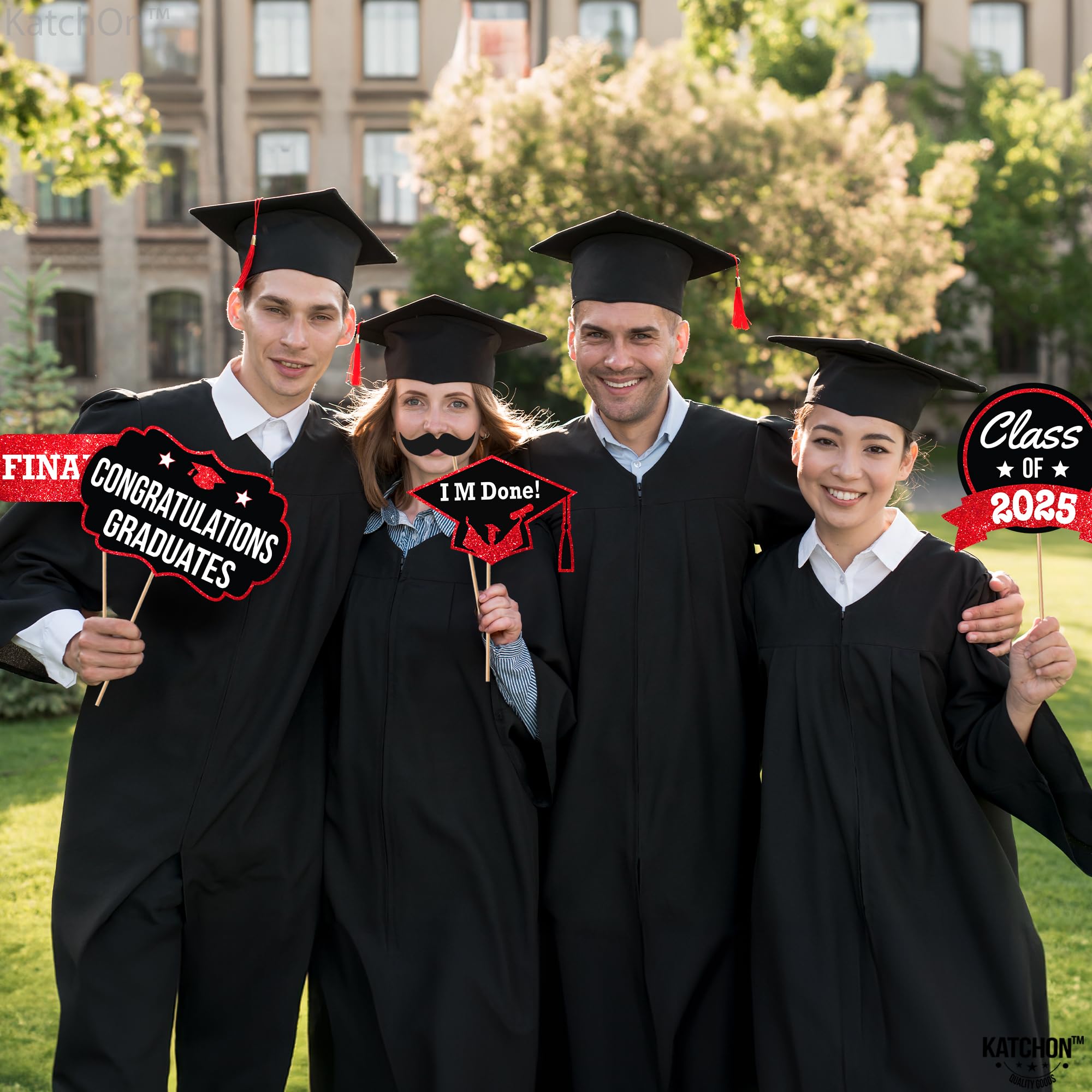 KatchOn Graduation Photo Booth Props 2025 - Pack of 36 Red & Black Graduation Decorations for Class of 2025 | DIY Graduation Party Supplies, Photo Shoot Backdrops & Social Media Props for Graduation Ceremony, Yearbook & Senior Night Celebrations