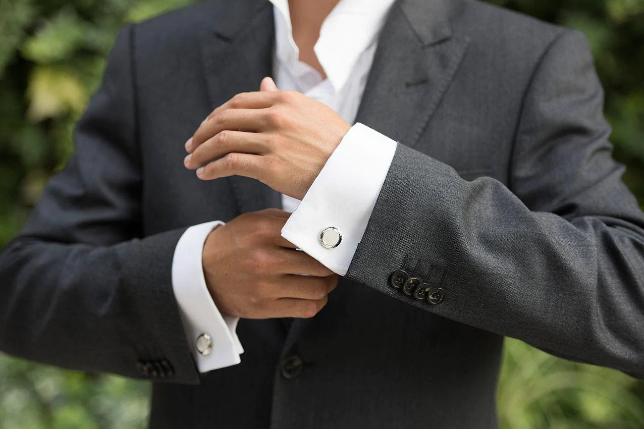 Elegant Rhodium-Plated Mother of Pearl Cufflinks for Men - Perfect for Grooms, Best Men, Ushers & Fathers of the Bride | GROSVENOR Collection | Ideal for Weddings, Formal Events & Special Occasions