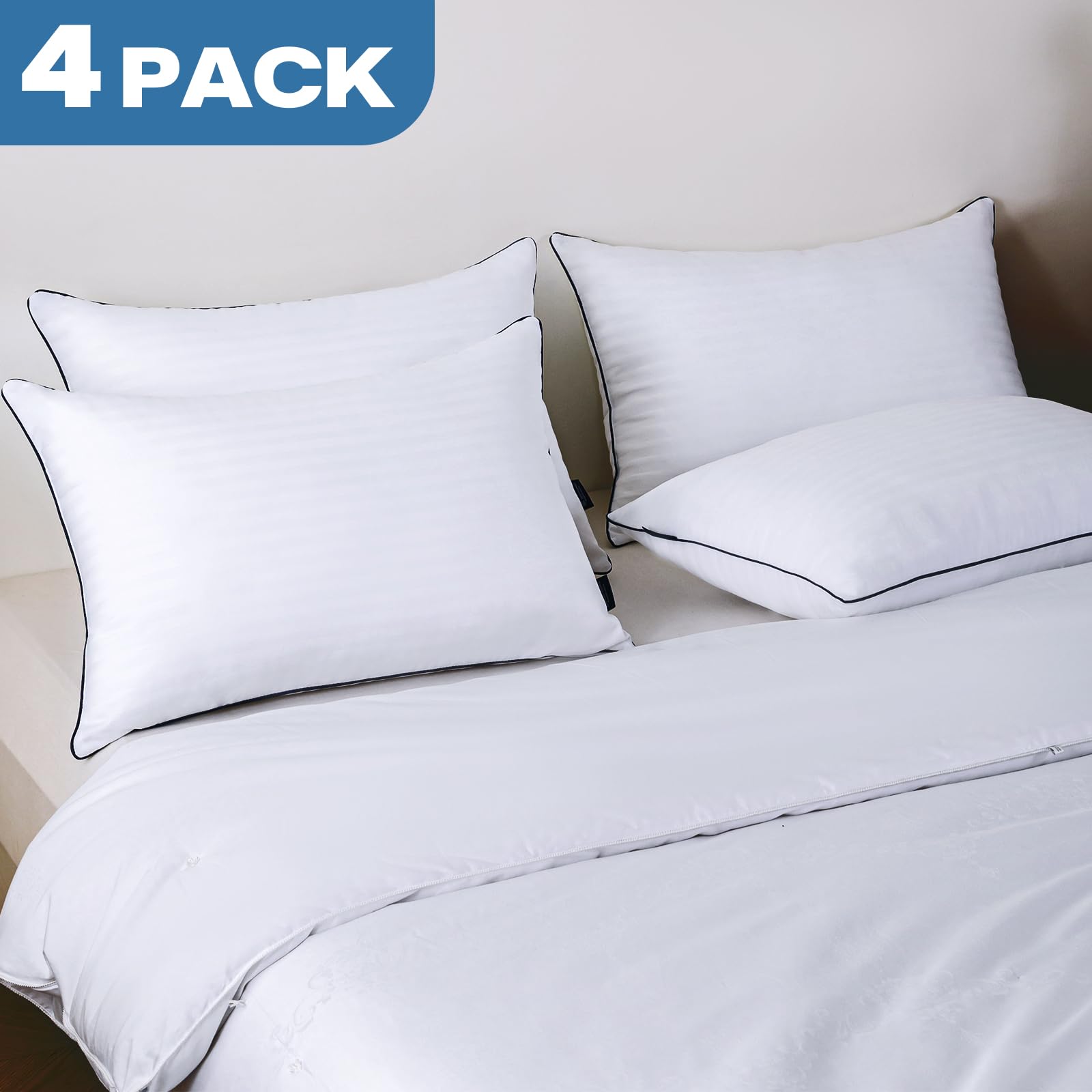 GOHOME Standard Size Pillows Set of 4 - Cooling Supportive Hotel Quality Bed Pillows with Premium Soft Down Alternative Fill for Side, Stomach & Back Sleepers | Perfect for Home, Guest Room & Travel Use