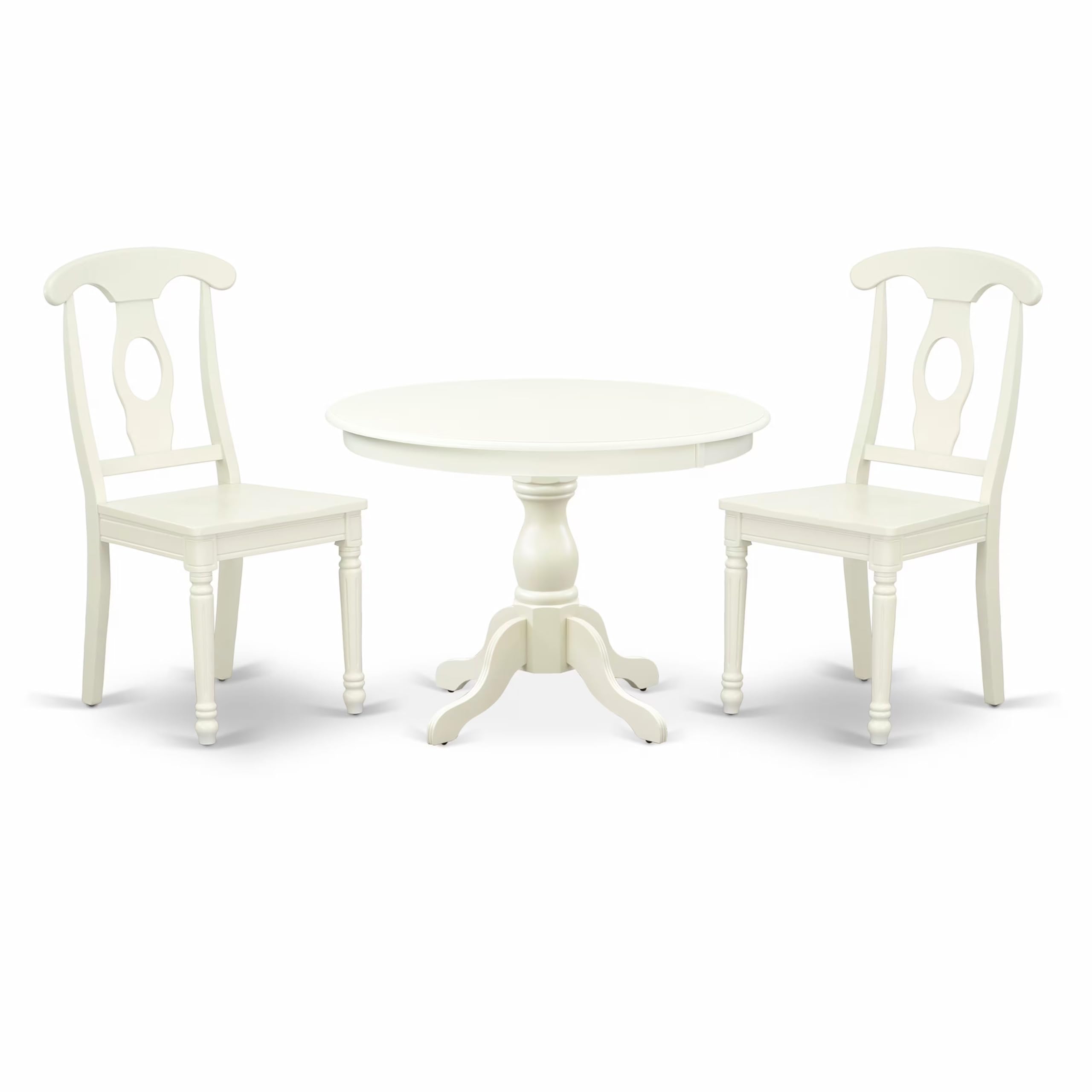 East West Furniture HBKE3-LWH-W 3-Piece Round Kitchen Dining Set with Pedestal Table & 2 Chairs, 42x42 Inch, Linen White - Perfect for Small Spaces, Breakfast Nooks & Cozy Apartments