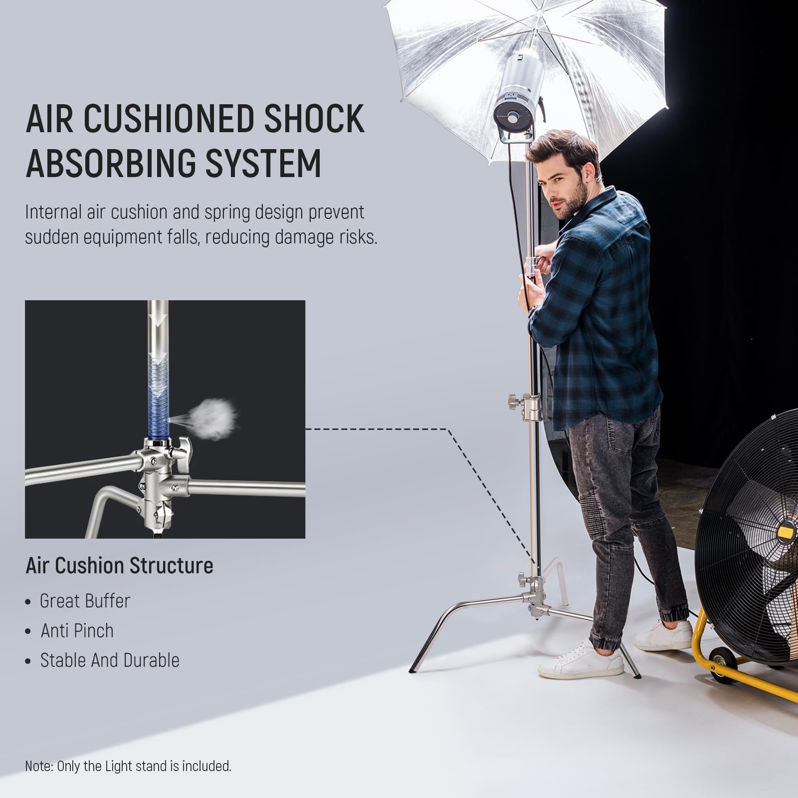 NEEWER Professional C Stand with Boom Arm - 100% Stainless Steel Heavy Duty Photography Light Stand, 10.8ft Max Height with Air Cushion & 4.2ft Holding Arm for Studio Lighting, Softbox, Reflector - Perfect for Photography Studios, Video Production, and Film Sets
