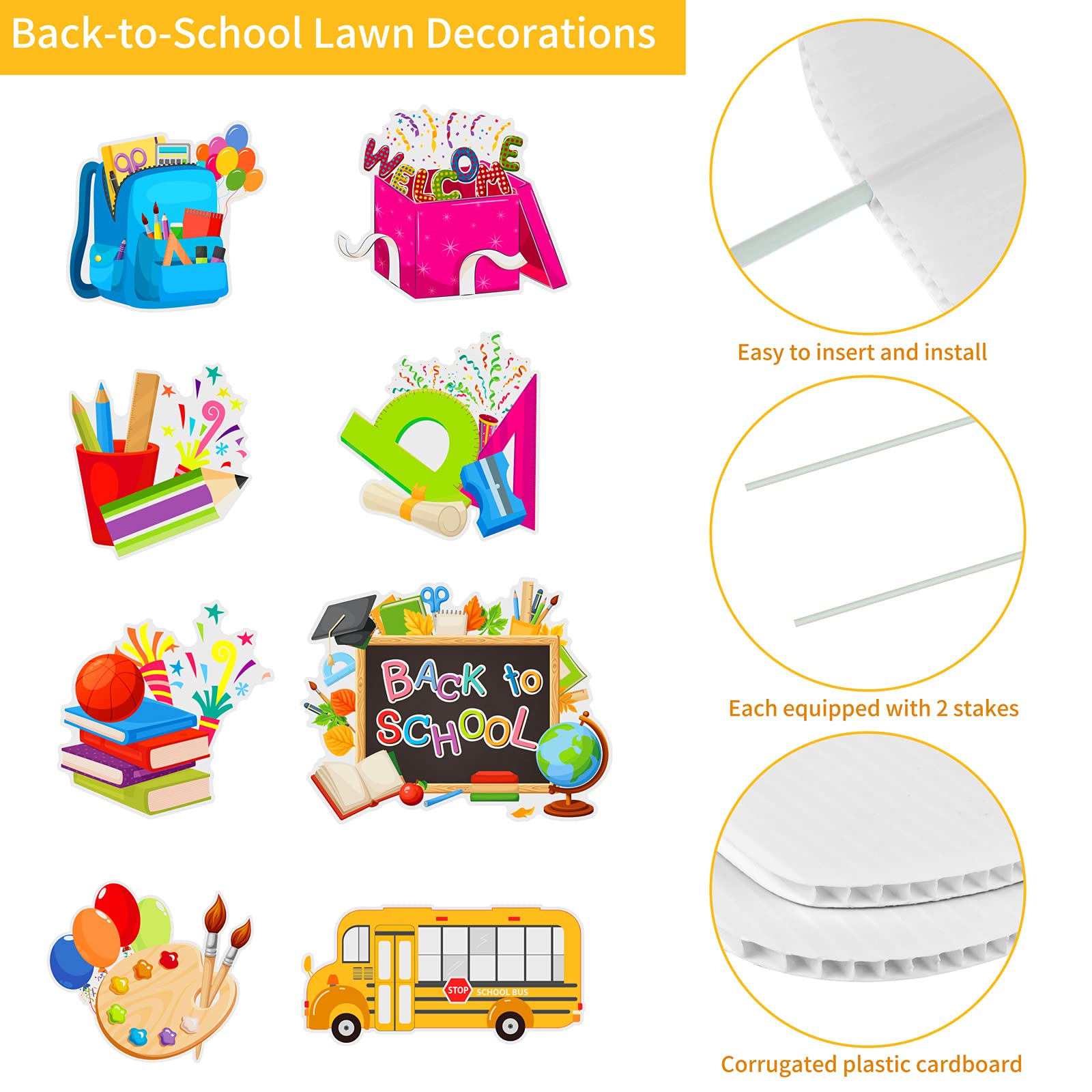 Aodaer 8-Piece Back to School Yard Signs Set - First Day of School Lawn Decorations with Stakes for Outdoor Classroom Welcome & Celebration - Perfect for School Events, Home Decor, and Teacher Gifts