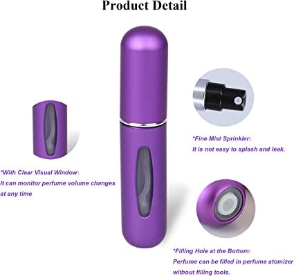 MANVI 5ml Refillable Travel Perfume Bottle Set (2 Pack) - Leakproof Metal Mini Perfume Atomizer Spray for Women & Men - Perfect for Airplane Carry-on, Gym Bag & Purse Essentials