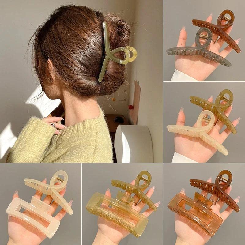 Bakefy Large Hair Claw Clips for Women & Girls - 4 Pack Jelly Hair Clips for Long Thick Hair - Strong Hold Hair Accessories for Ponytail, Bun & Updo Hairstyles