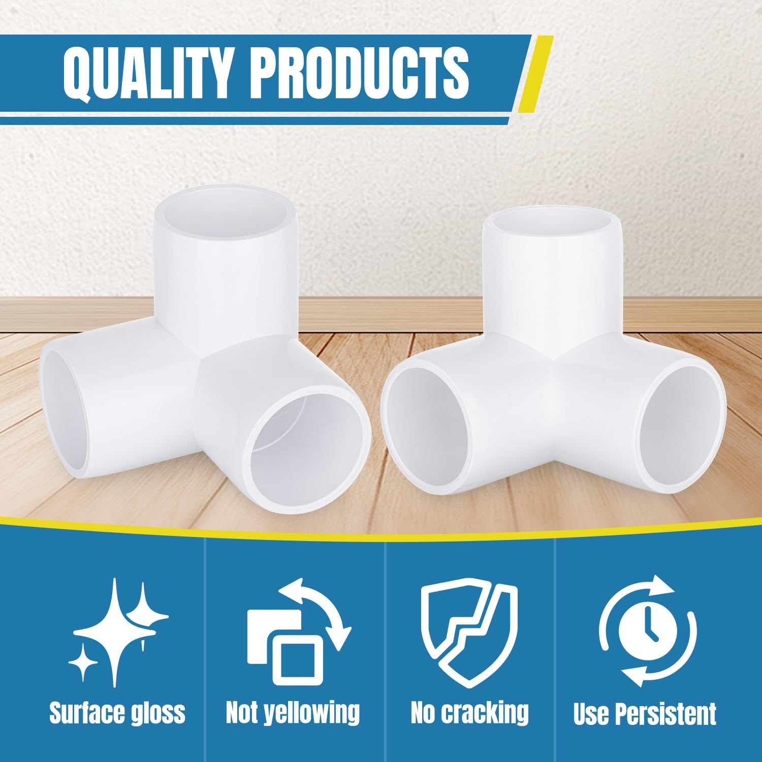 3/4 Inch 3-Way PVC Pipe Fittings - White PVC 3-Way Connectors (12 Pack) - Furniture Grade for DIY Projects, Home Improvement & Plumbing Applications