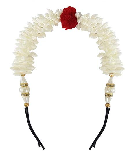 DEXO 2-Piece Artificial Garland Flower Hair Pins & Juda Gajra Set - Hair Bun Accessories for Women & Girls - Red/White - Perfect for Weddings, Parties & Festive Occasions