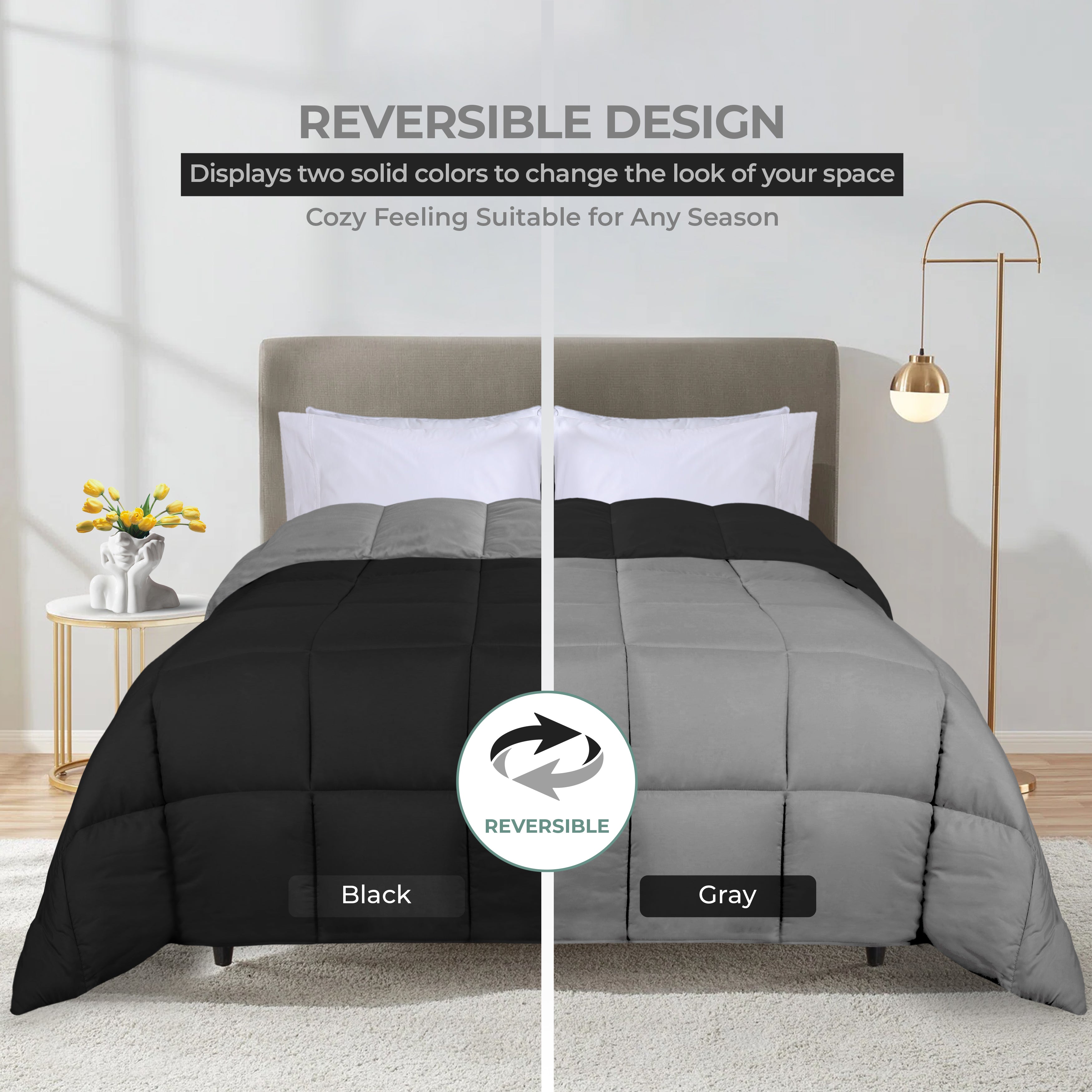 Luxury Brushed Microfiber Reversible Comforter Set - Ultra Soft Bedding for All Seasons - Perfect for Master Bedroom, Guest Room & Dormitory