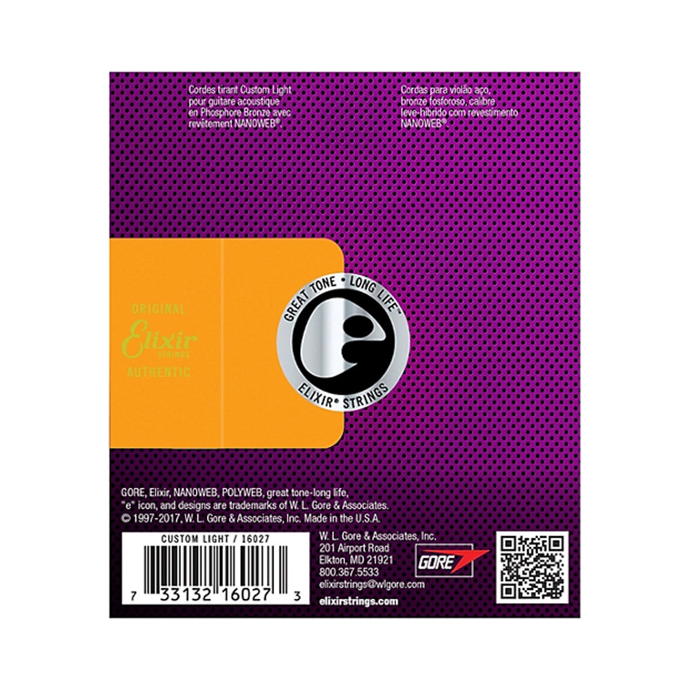 Elixir Phosphor Bronze Acoustic Guitar Strings with NANOWEB Coating - Custom Light Gauge (.011-.052) - Perfect for Fingerstyle, Folk & Country Music