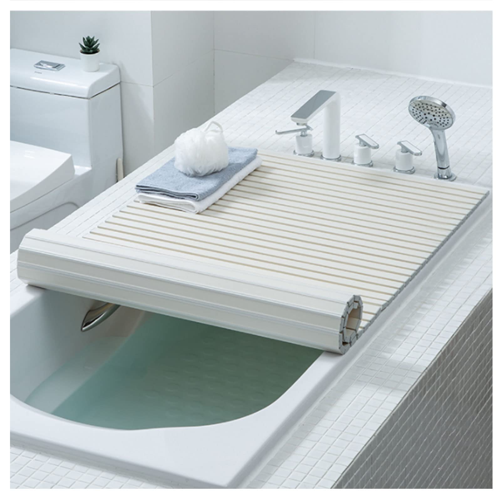 Foldable Bathtub Cover & Caddy - Dustproof Shower Tray Organizer with Space-Saving Design - Fits Most Standard Bathtubs - White Bath Shelf for Bathroom Storage | Perfect for Relaxing Baths & Spa Days
