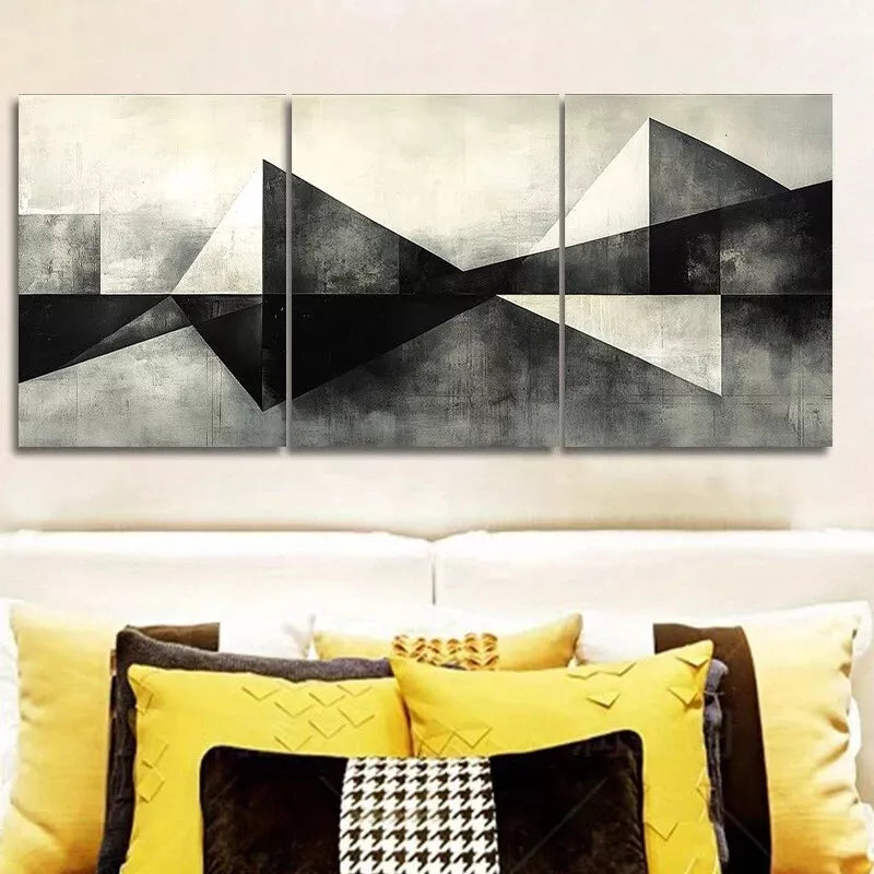 3-Piece Geometric Shapes Abstract Wall Art Set - Framed Canvas 50x70cm (20x28in) - High Quality Print - 100% Australian Made - Ready to Hang - Perfect for Living Room, Bedroom & Office Decor