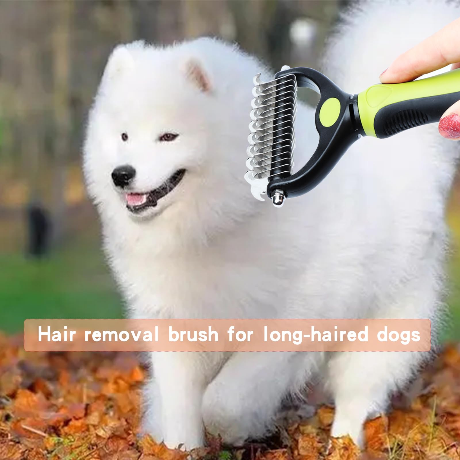 Dematting Comb for Dogs & Cats - Double Sided Deshedding Brush for Long Haired Pets, Undercoat Grooming Rake for Matted Hair Removal (Green) - Perfect for Daily Brushing & Professional Grooming Sessions