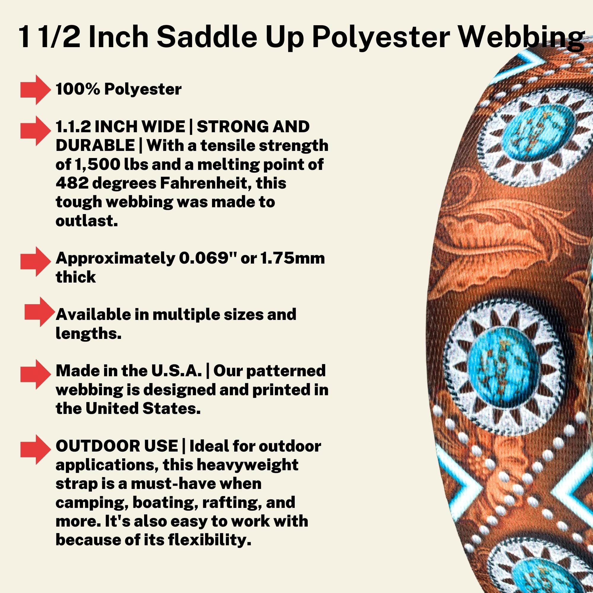 Country Brook Design - Saddle Up Polyester Webbing Dog Leash - Durable & Adjustable Pet Lead for Walking, Training & Outdoor Adventures