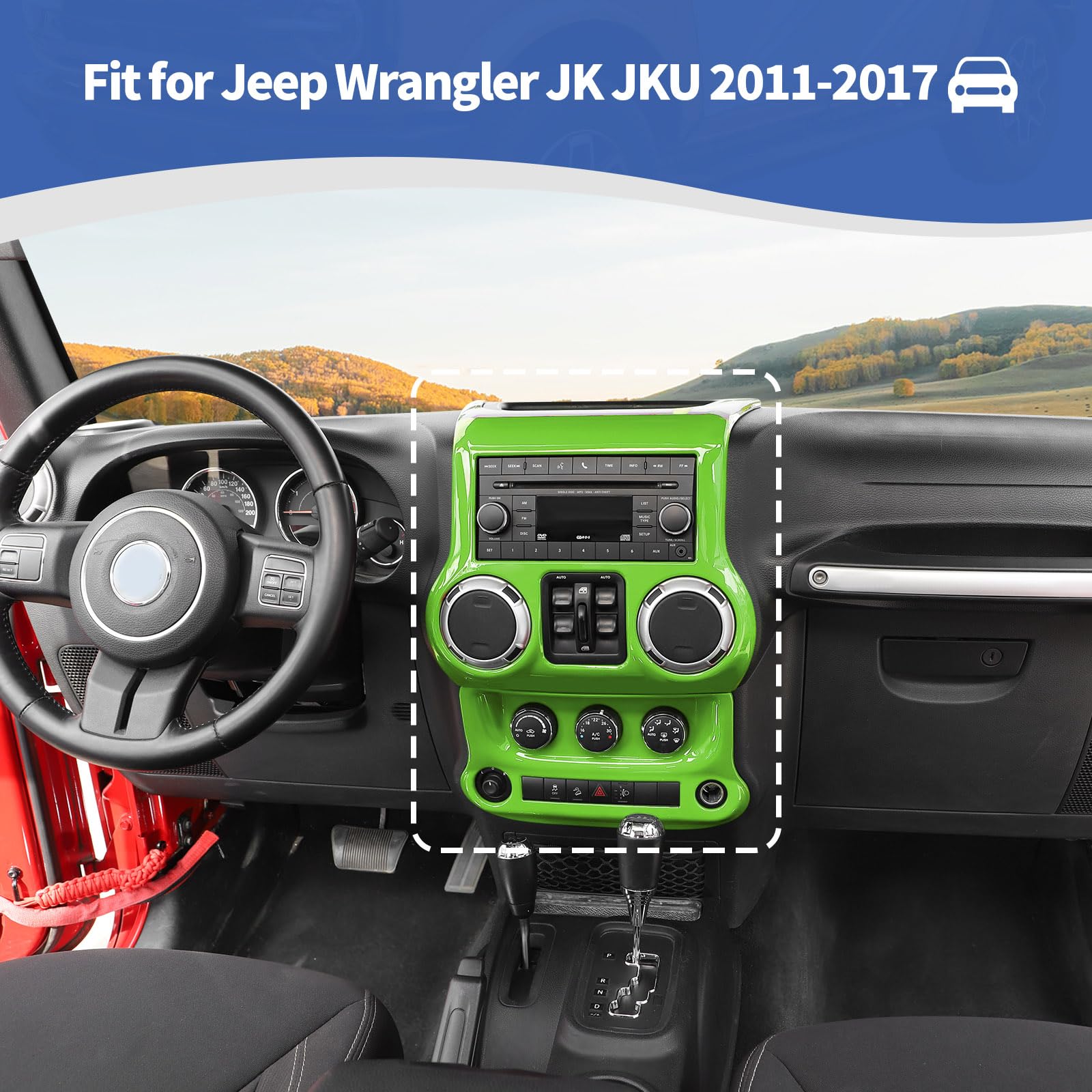 Jeep Wrangler JK JKU 2011-2017 Green Center Console AC Control Panel Cover Trim - RT-TCZ Interior Accessories (2pcs) - Perfect for Customizing & Protecting Your Jeep's Dashboard