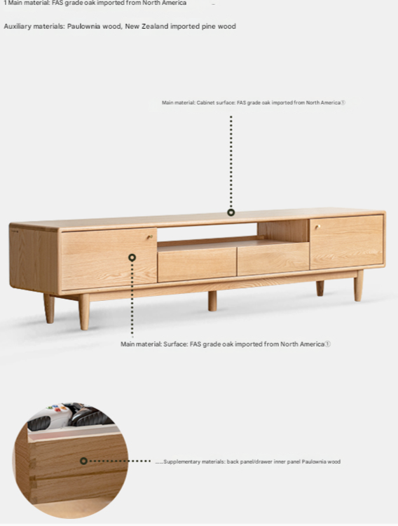 Solid Oak Wood Scandinavian TV Stand with Storage - Modern Living Room Entertainment Center for TV, Gaming & Media Storage
