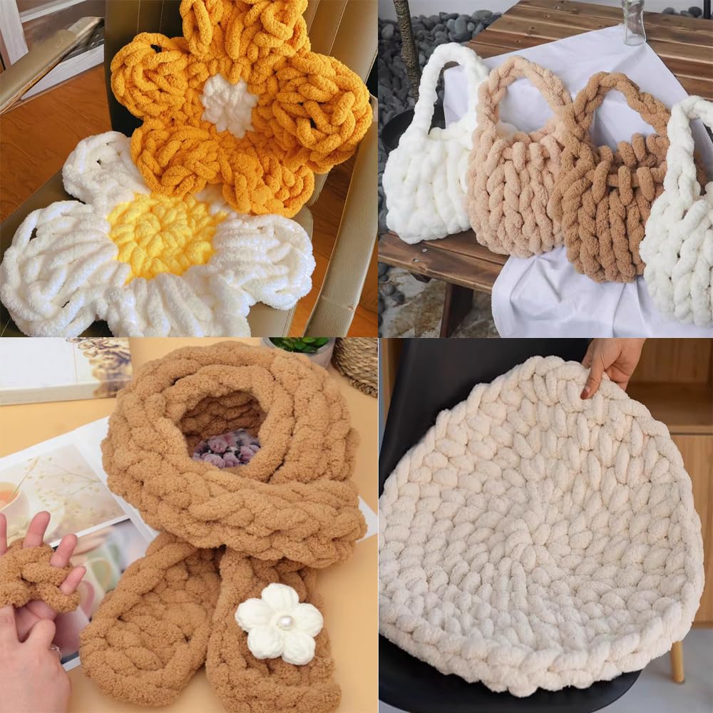 Chunky Knit Chenille Yarn for Arm Knitting - Super Soft Fluffy Baby Yarn (1kg, Grey) | Perfect for DIY Blankets, Scarves, and Home Decor Projects