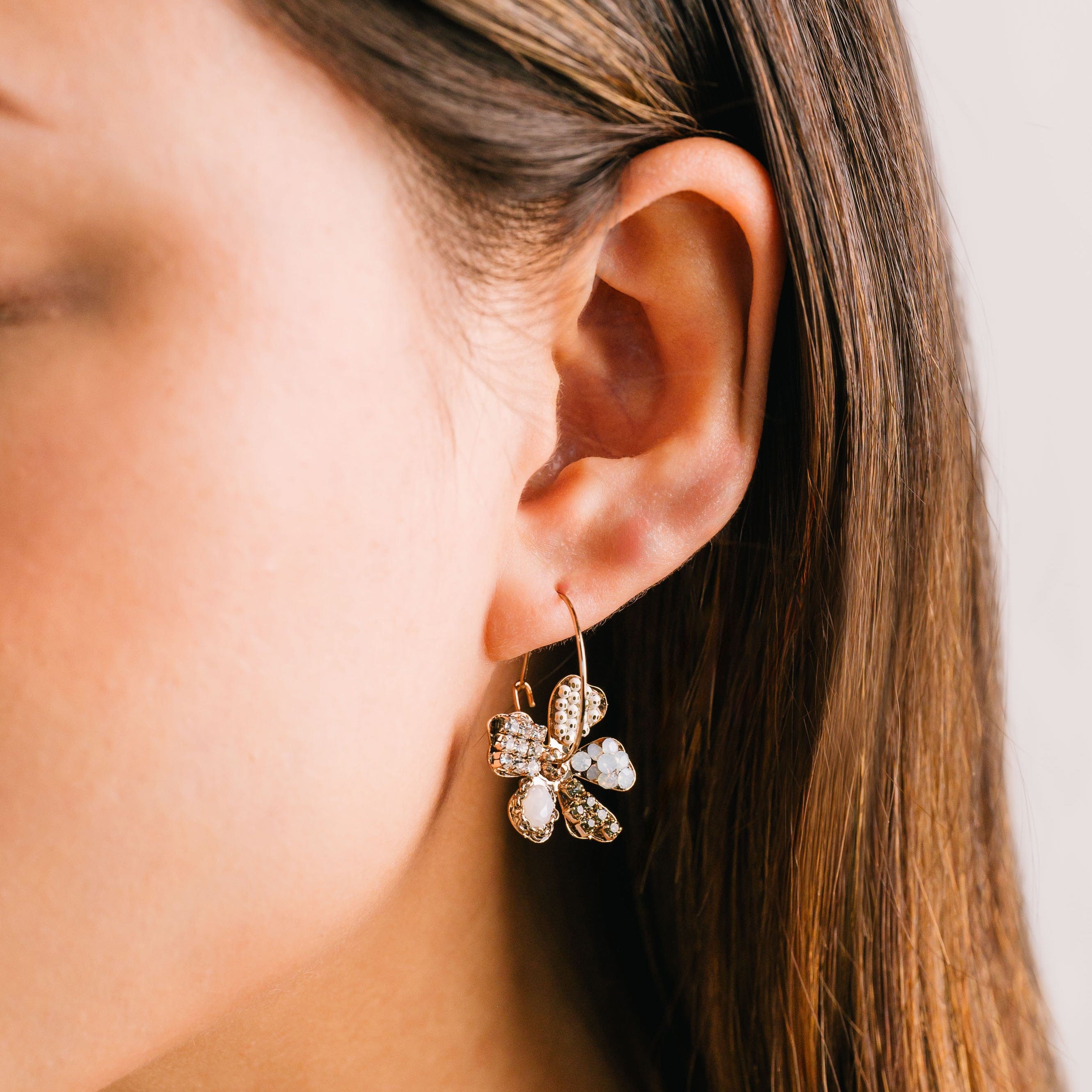 Primrose Drop Hoop Earrings - Dainty Floral Gold Plated Earrings for Women, Elegant Everyday Jewelry Gift | Perfect for Weddings, Date Nights & Office Wear