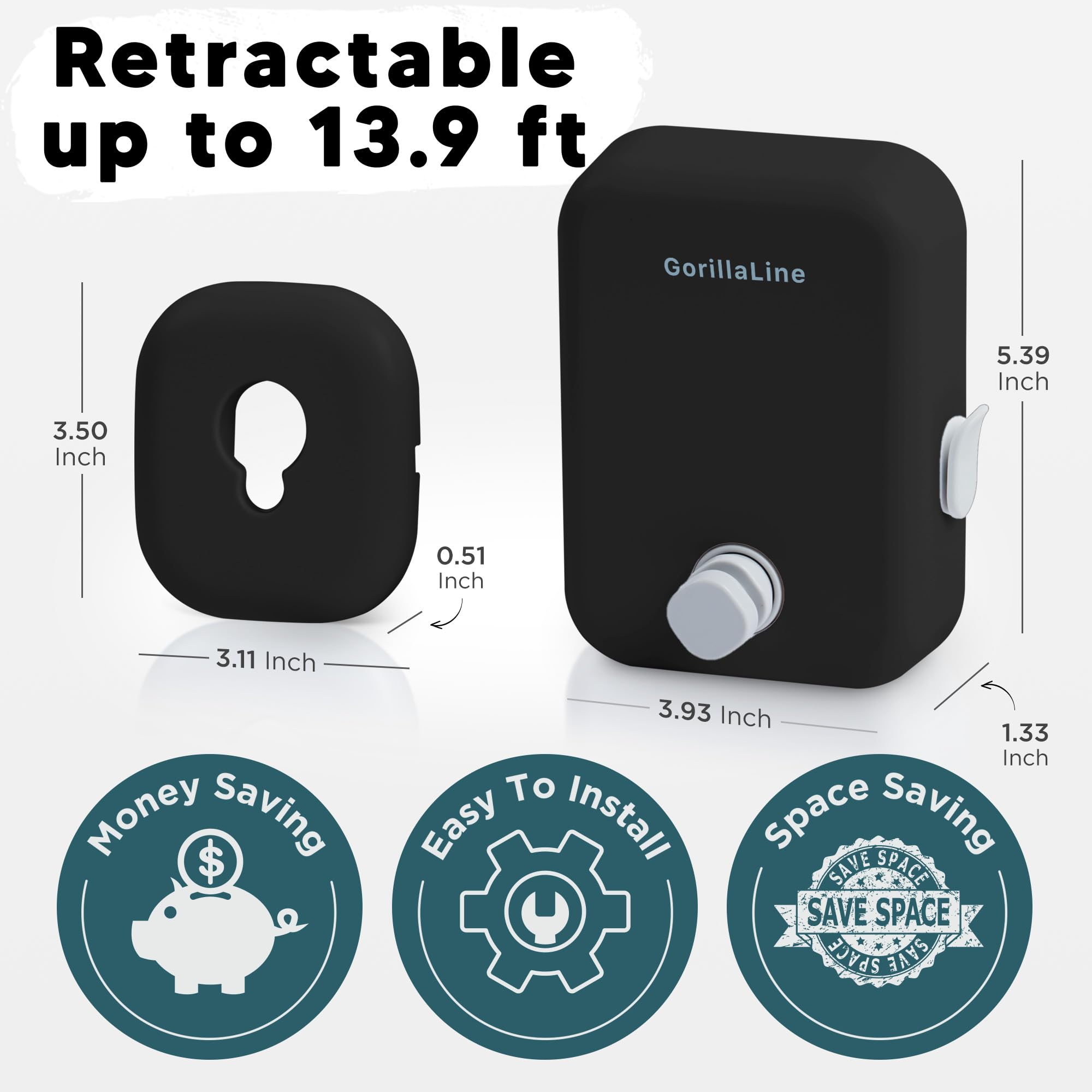 GorillaLine Retractable Clothesline - Heavy Duty Indoor/Outdoor Wall Mounted Laundry Drying Rack for Clothes - Perfect for Apartments, Camping & Small Spaces (Air Dry Clothing Solution)